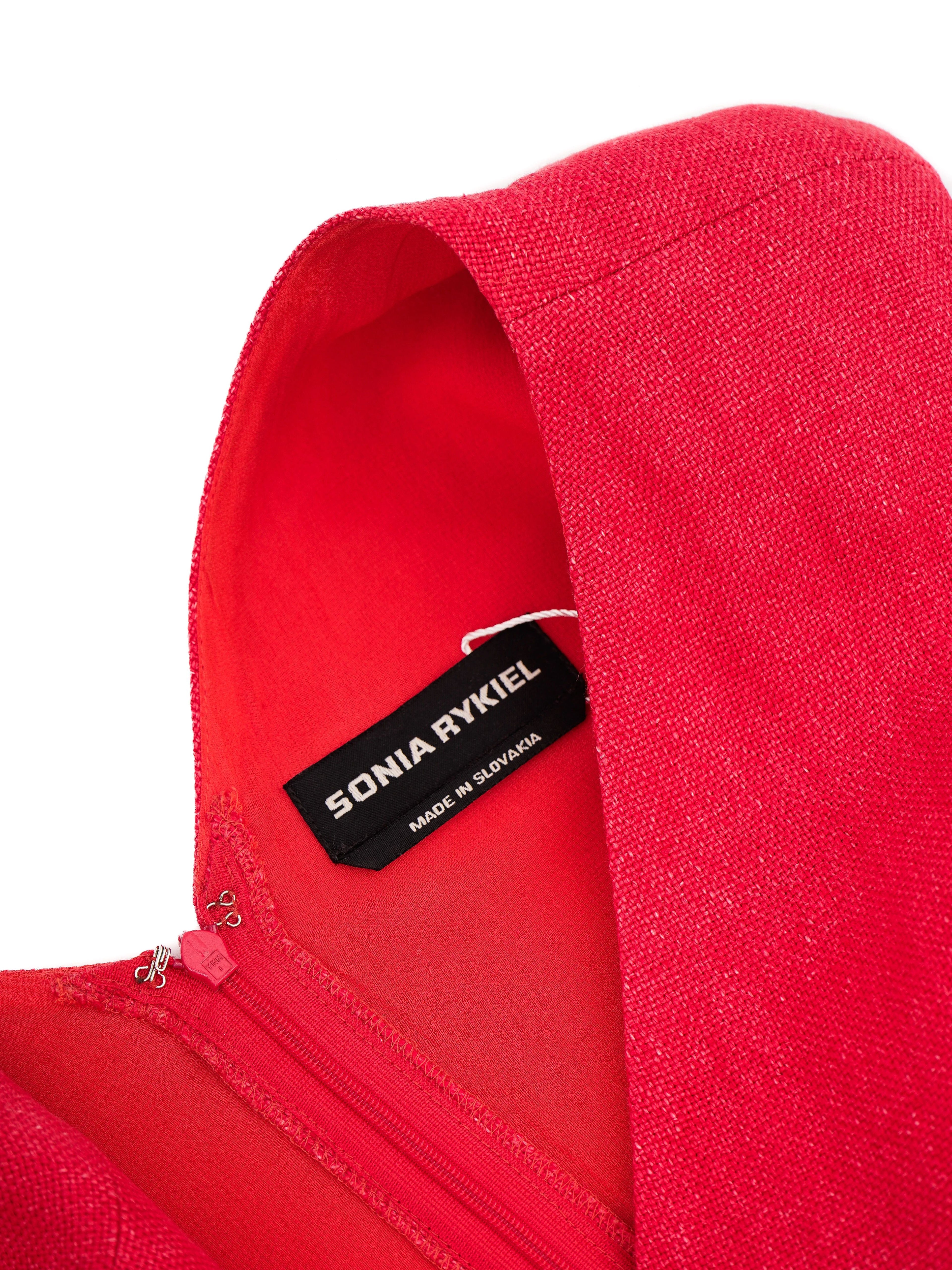 Excellent Sonia Rykiel Red Dress Size S with Wavy Orange Band