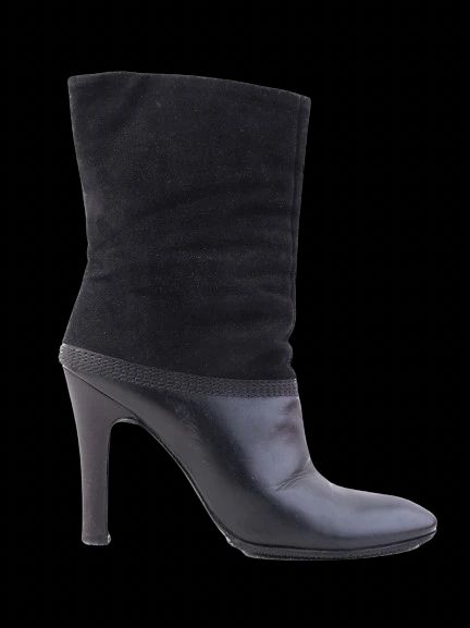 Escada Black Leather High-Heeled Boots Size 37 Perfect Condition