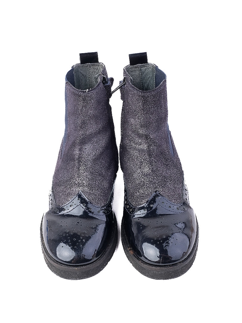 Perfect Baldinini Black Ankle Boots Size 35 Patent Leather & Suede
