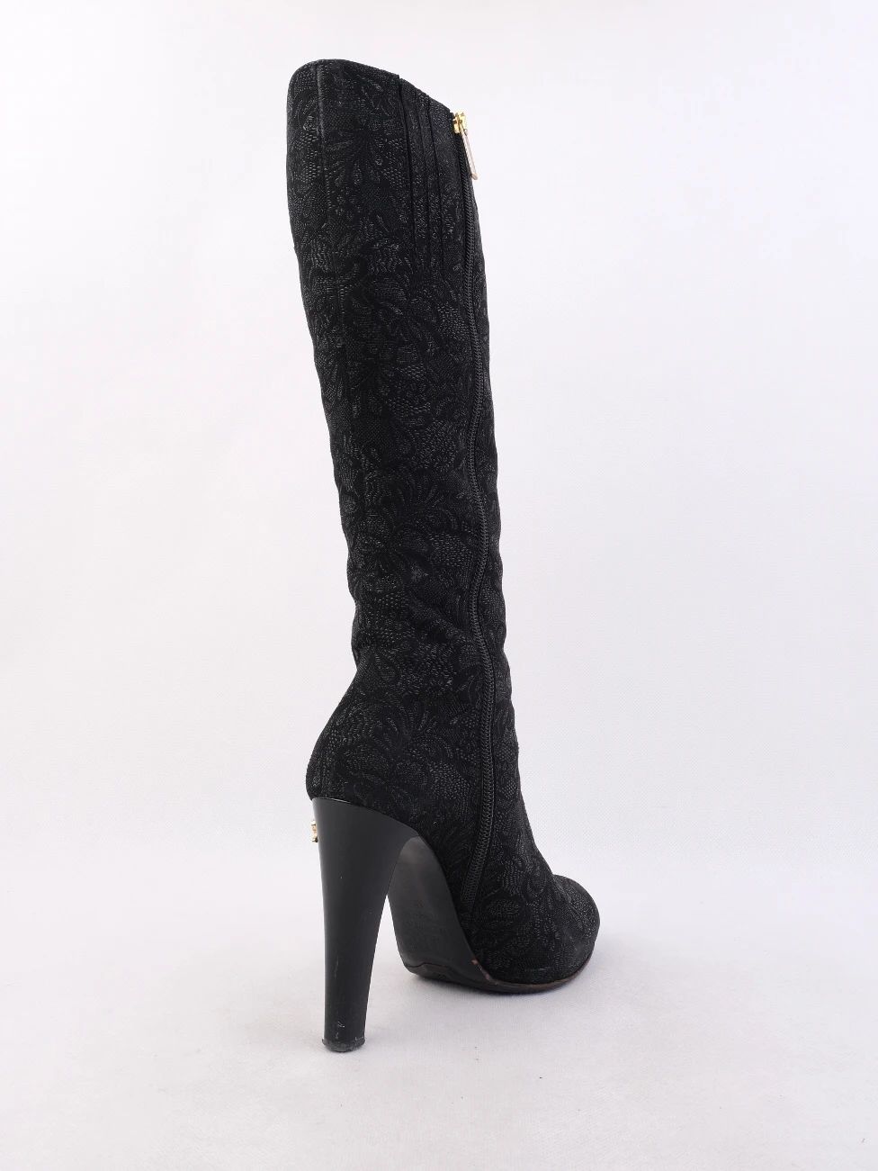Excellent Renzoni Black Leather Knee-High Heels Size 37
