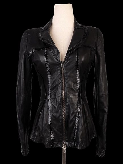 Average Emporio Armani Black Leather Jacket Size XS for Women