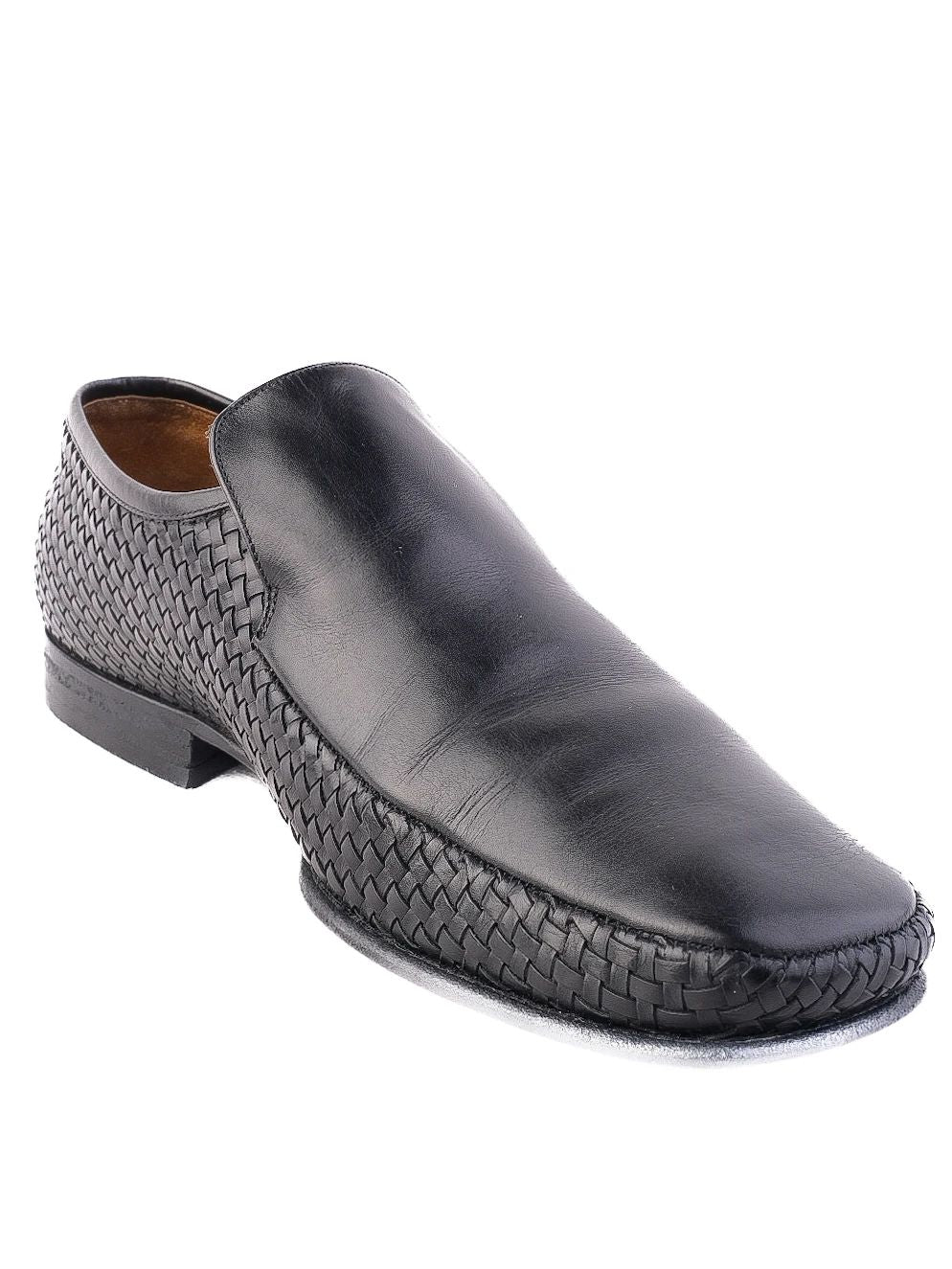 Excellent Bally Black Woven Leather Loafers Size 39 for Men