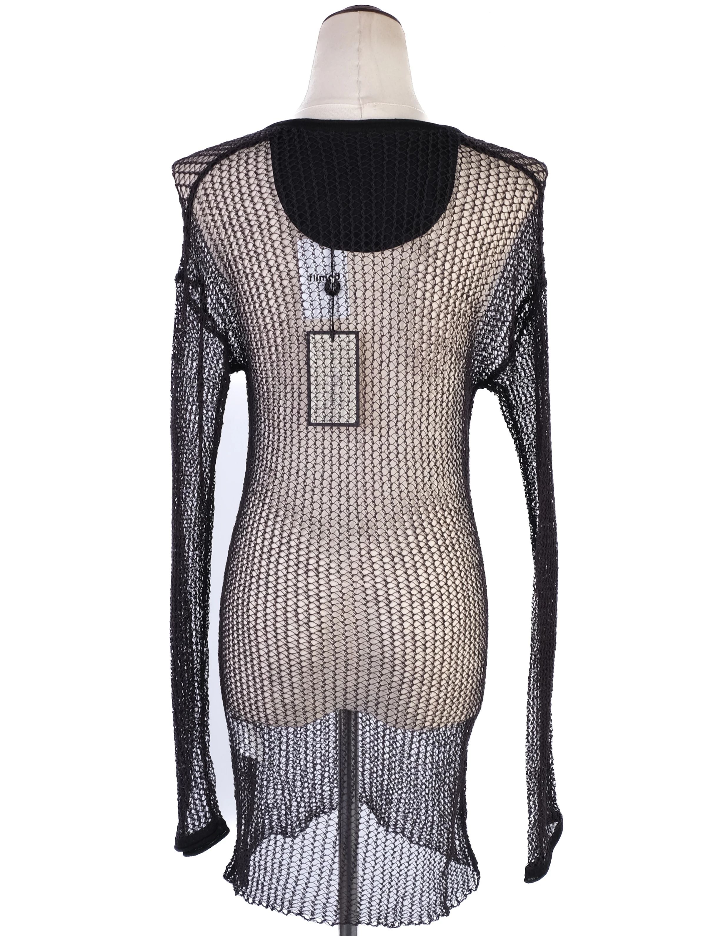 NEW By Malene Birger Black Mesh Dress Size XS V-Neck Long Sleeve