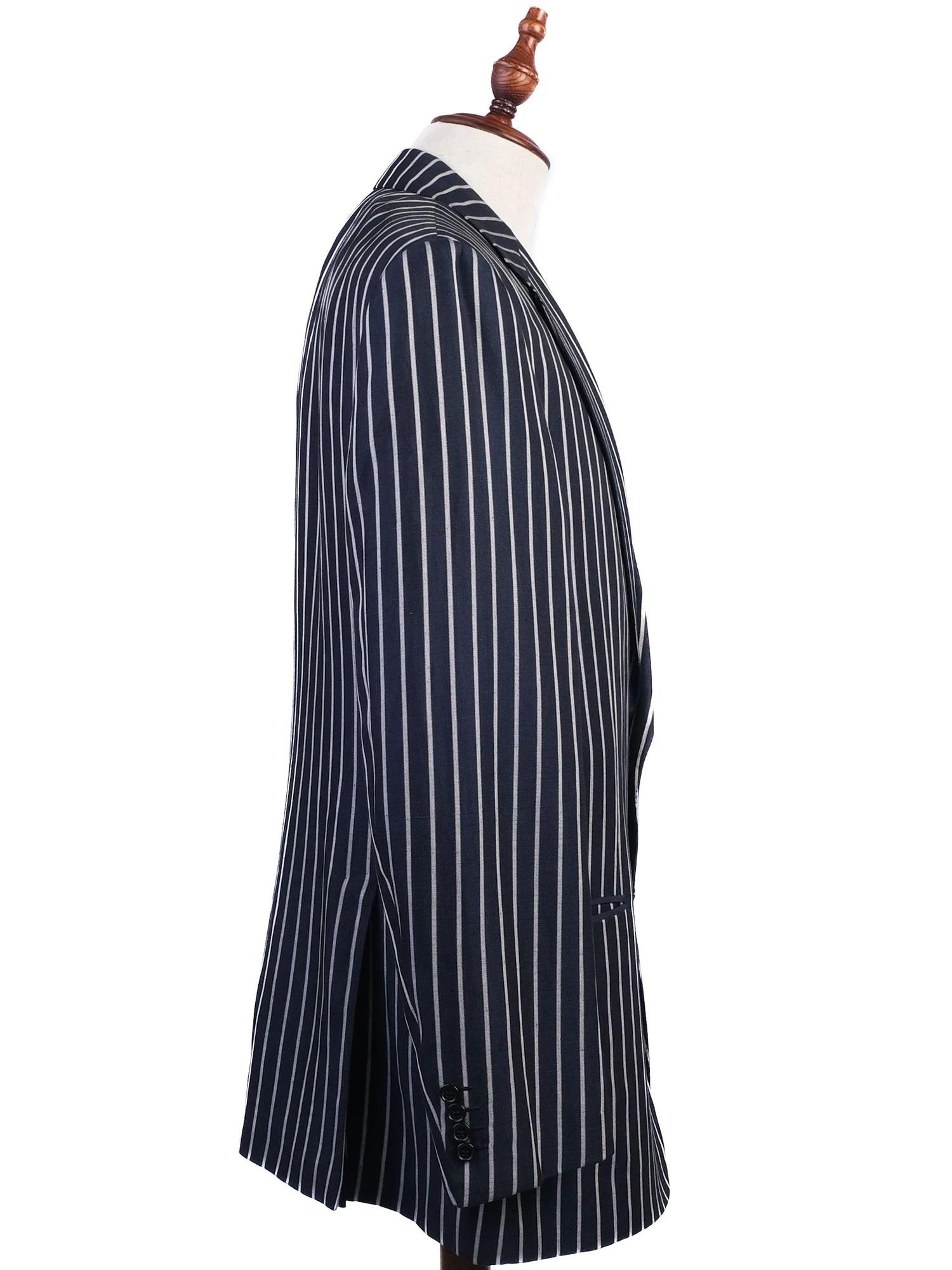 Excellent BRIONI Blue Silk Jacket with White Stripes Size XXL
