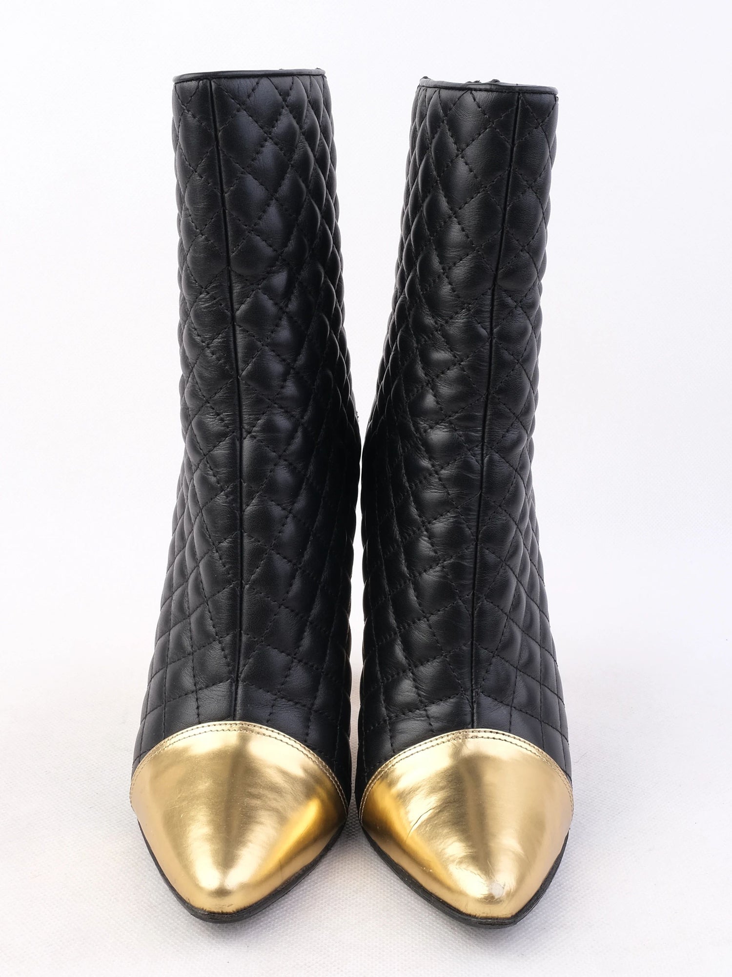 Excellent Balmain Black Leather Ankle Boots with Gold Accents, Size 39