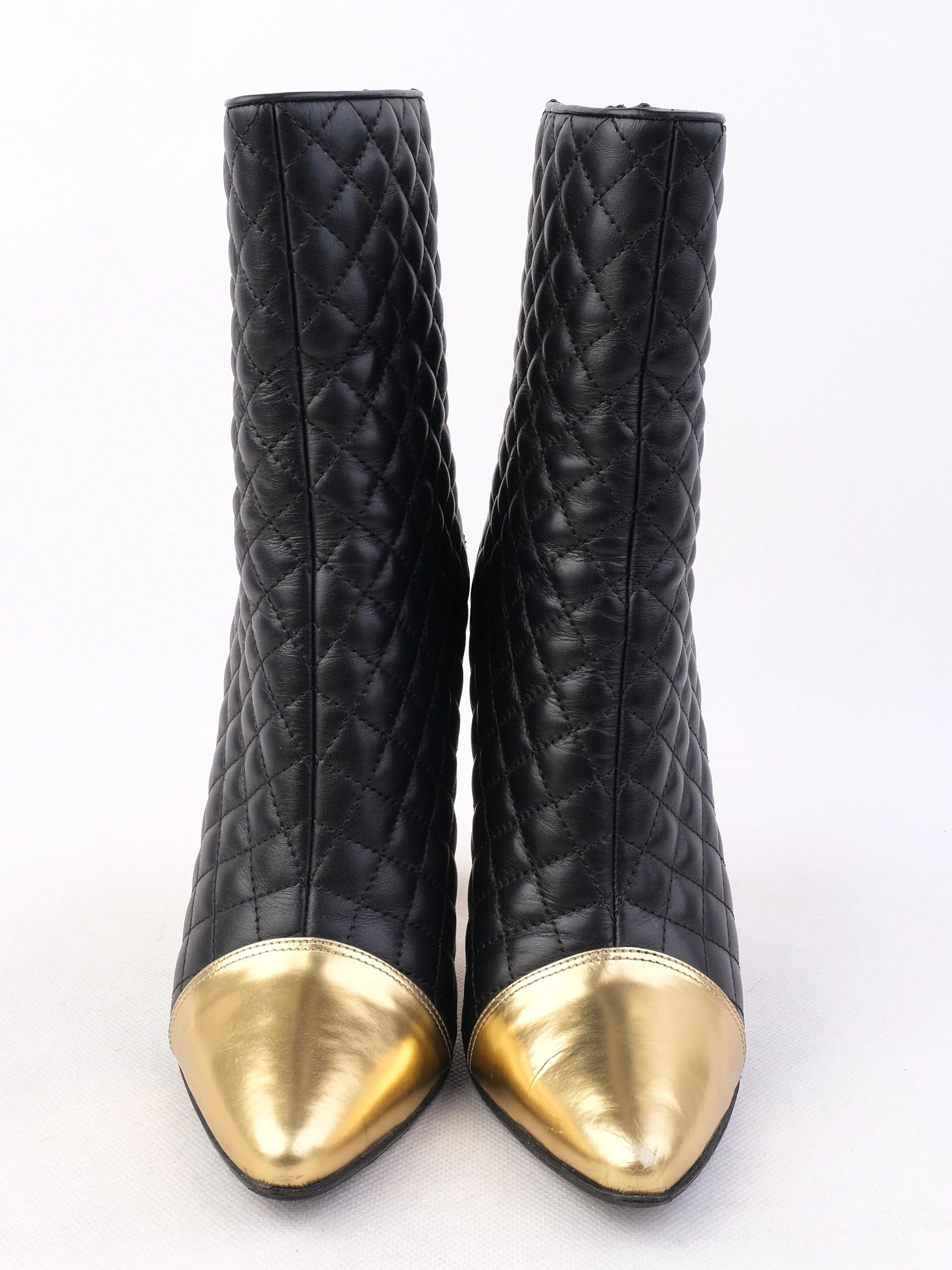 Excellent Balmain Black Leather Ankle Boots with Gold Accents, Size 39