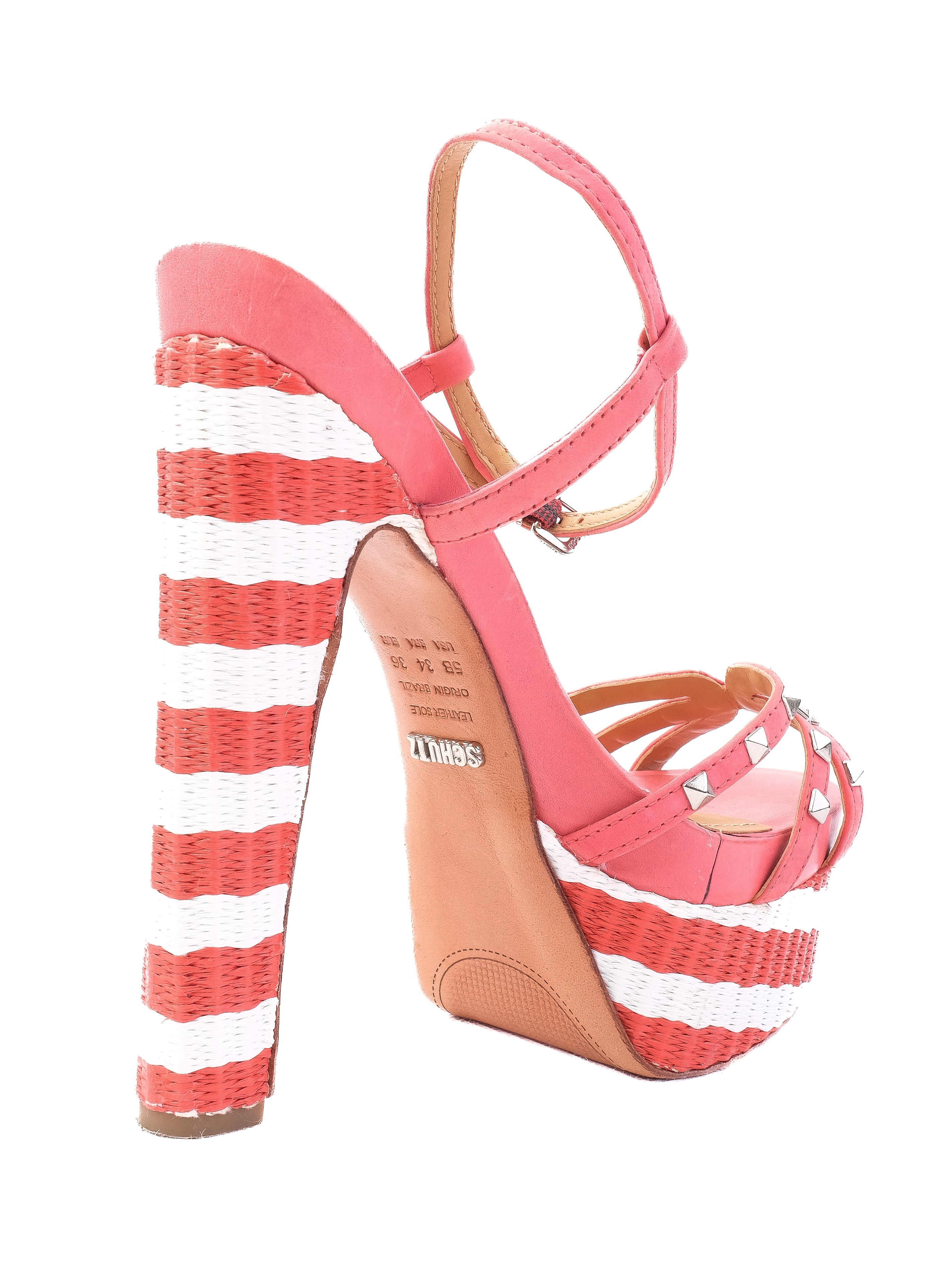 Excellent Schutz Pink Leather High-Heeled Platform Sandals Size 36