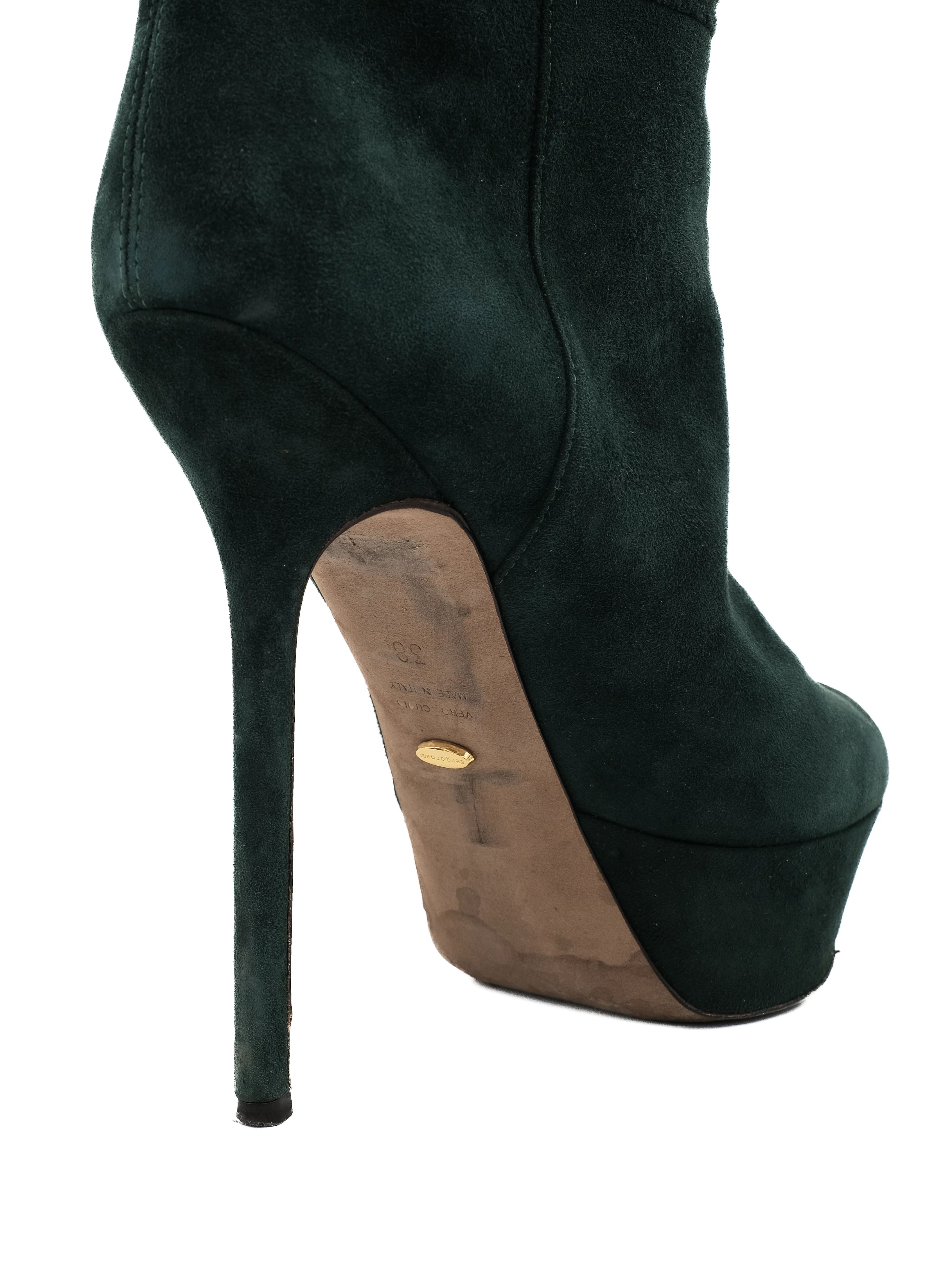 Sergio Rossi Green Leather Stiletto Knee-High Boots Size 38