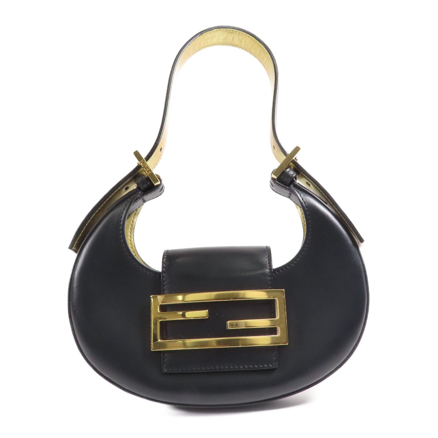 Fendi Cowhide Leather Cookie Hobo Bag Golden Shoulder Bag Black Calfskin (cowhide) 8bs 065