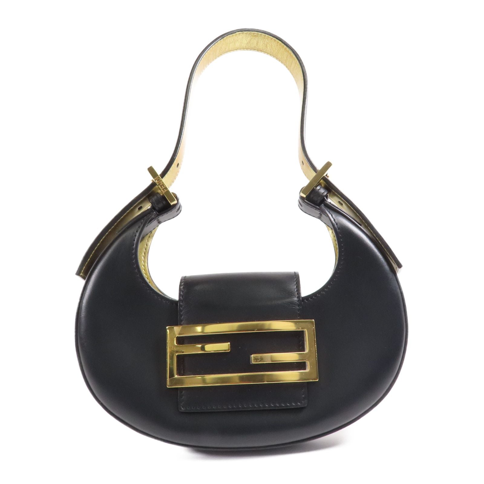 Fendi Cowhide Leather Cookie Hobo Bag Golden Shoulder Bag Black Calfskin (cowhide) 8bs 065