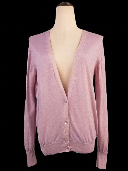 Excellent Cruciani Purple Silk Cardigan Size L V-Neck Long Sleeve