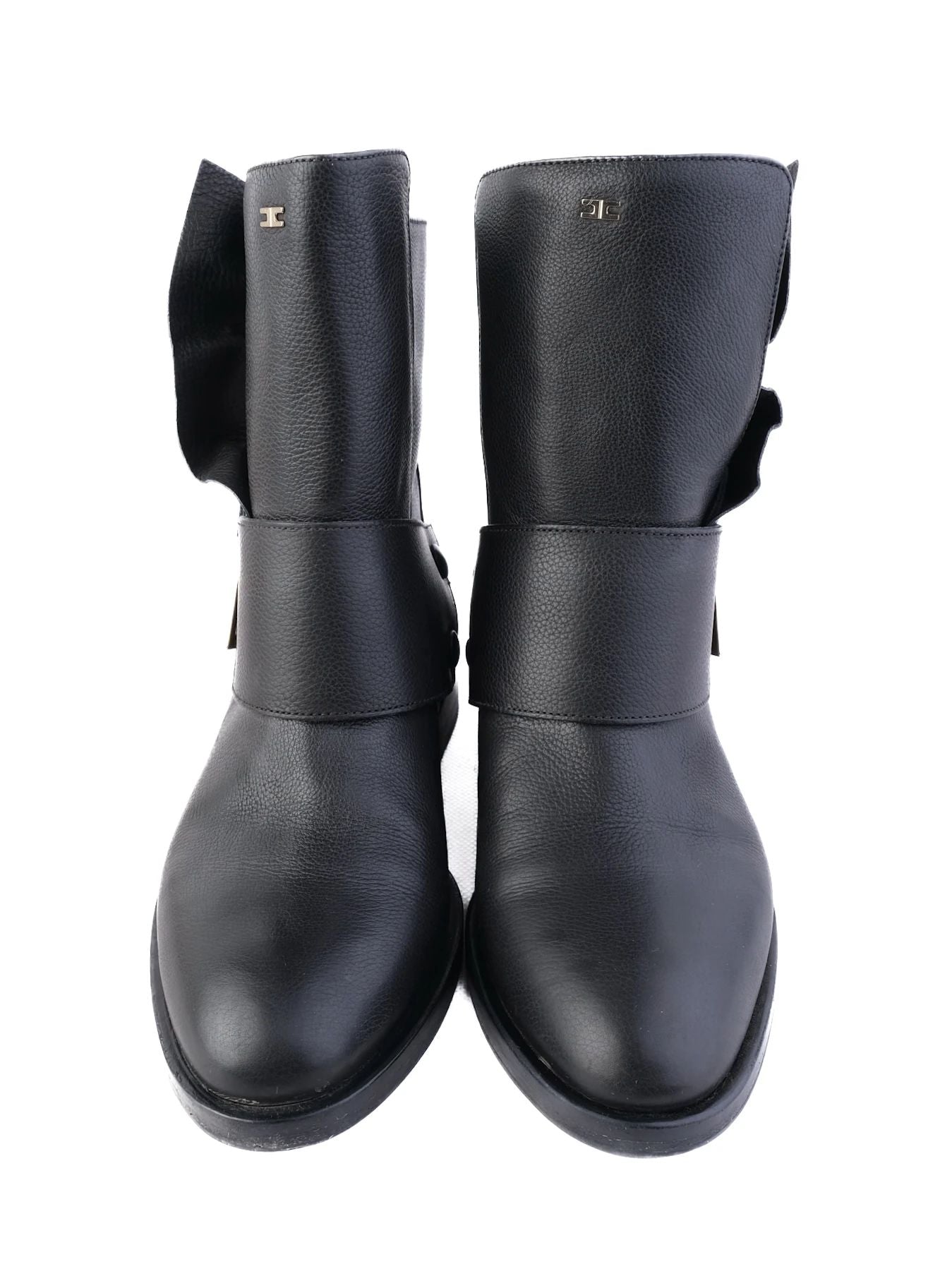 Excellent Elisabetta Franchi Black Leather Ankle Boots Size 36