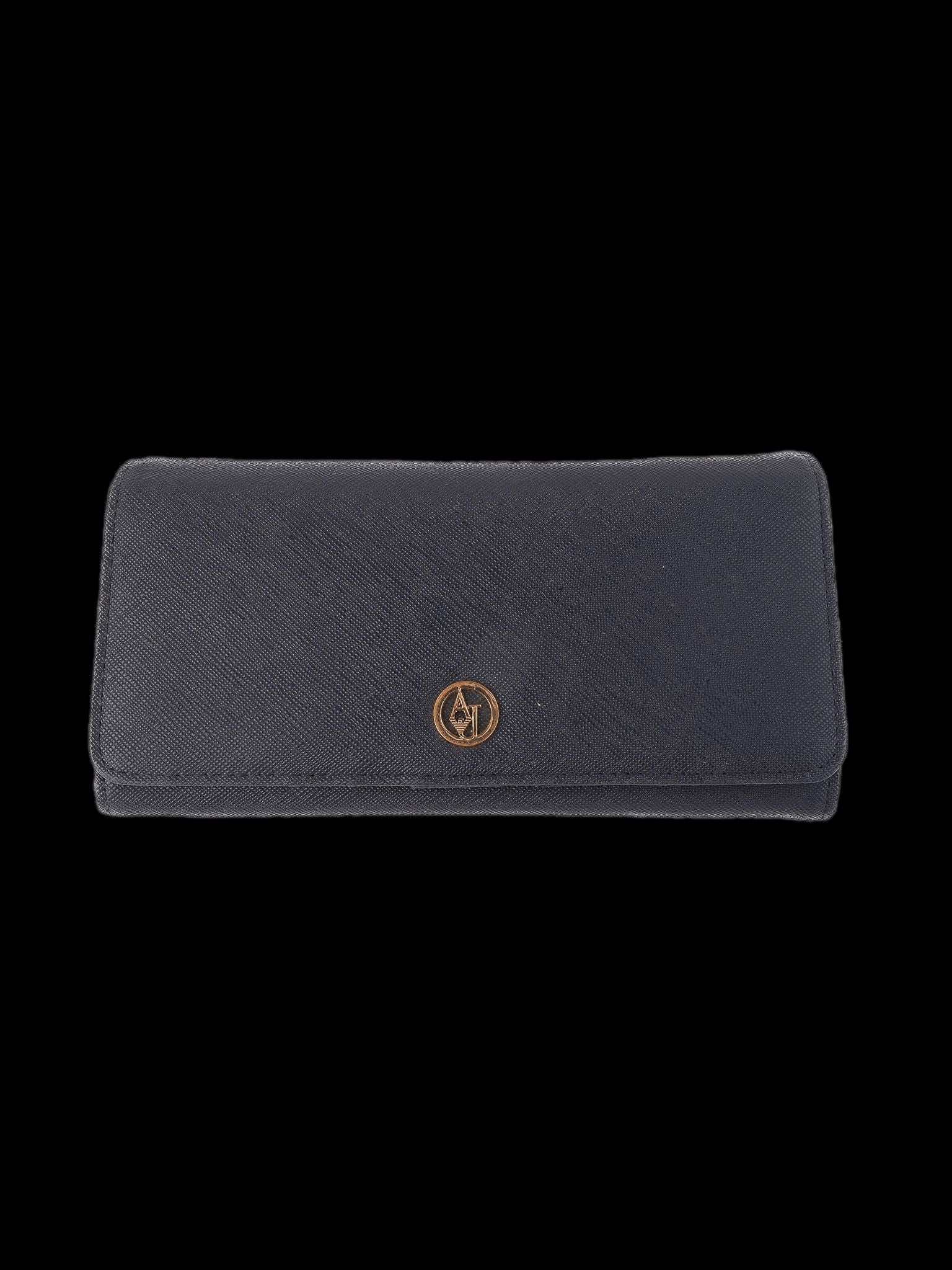 Average Condition Armani Jeans Black Leather Wallet with Metal Logo