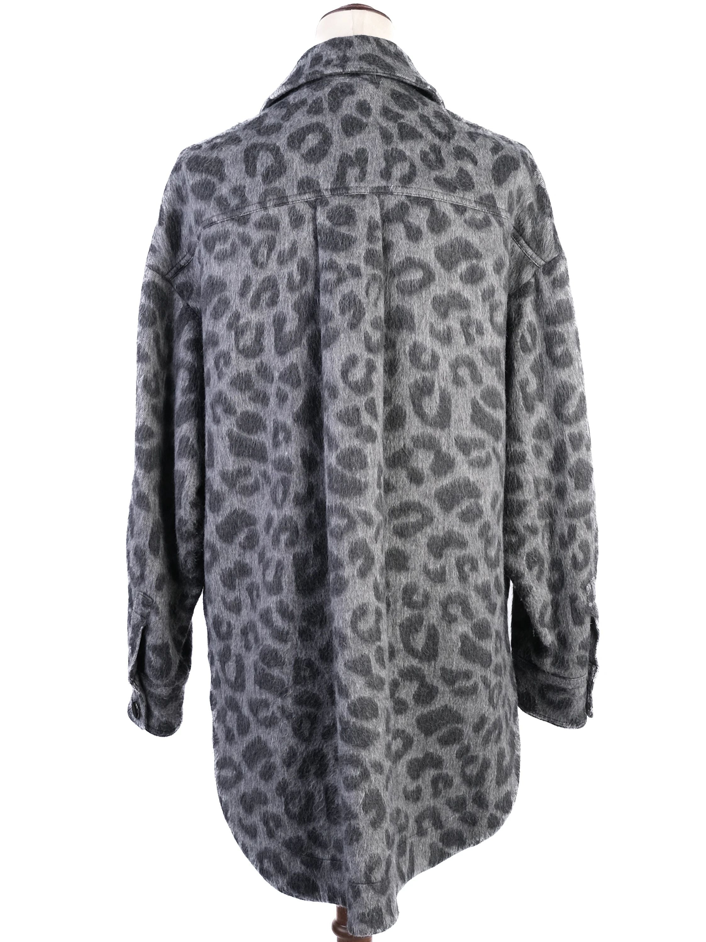 Ted Baker Gray Leopard Print Wool Jacket with Large Buttons