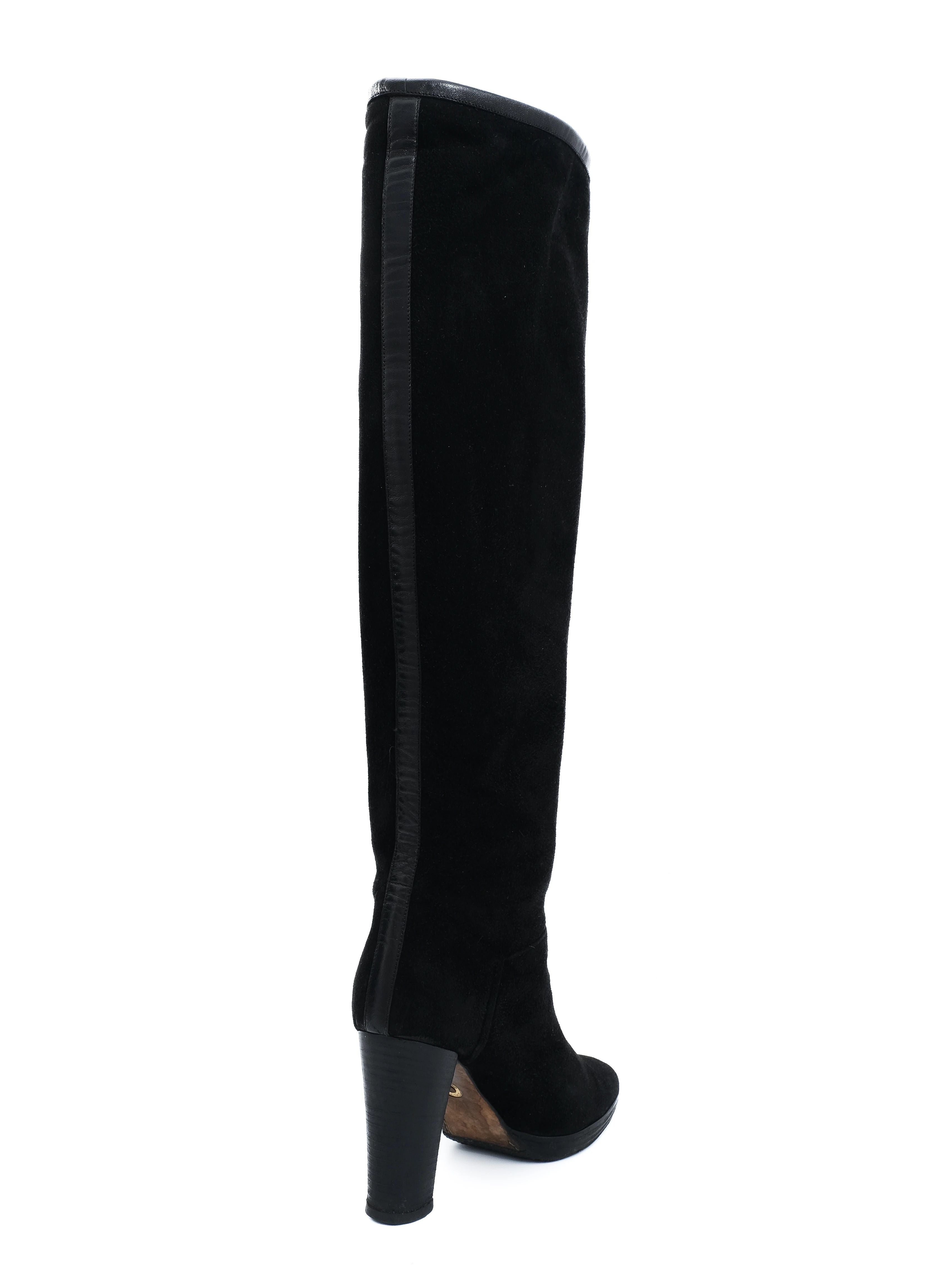 Excellent Loro Piana Black Genuine Suede Knee-High Boots Women