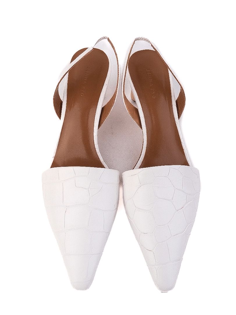 Excellent White Leather High-Heeled Shoes Size 41 with Gold Heel