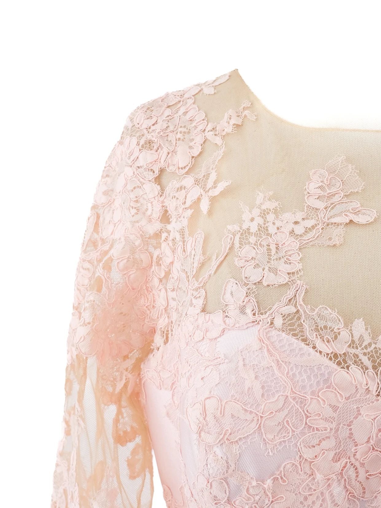 Excellent Pronovias Pink Evening Gown Lace Detail Size XXL