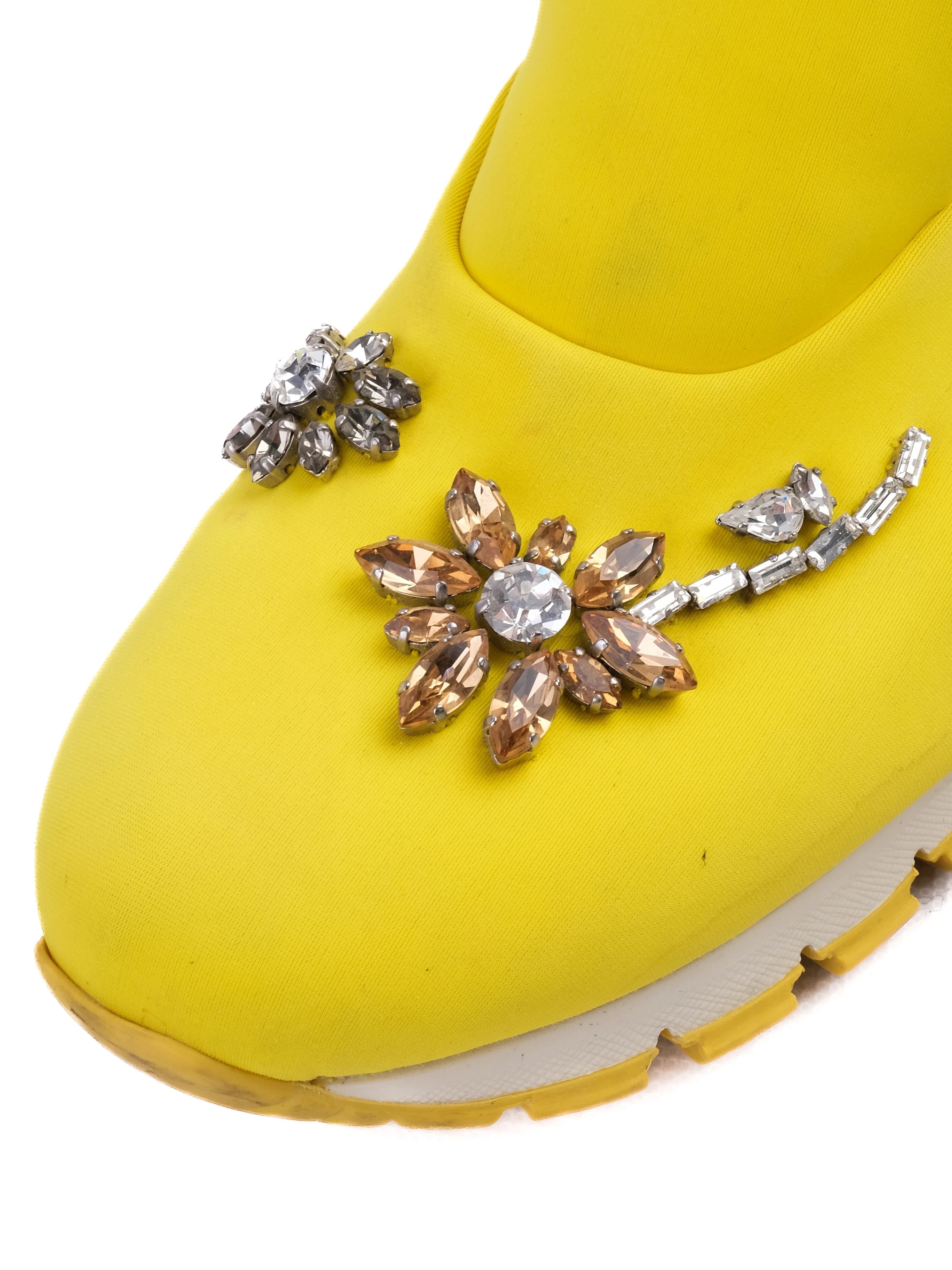 Good Prada Yellow Fabric Slip-On Jewel Shoes Size 38 Women
