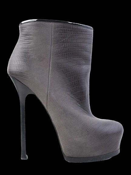Excellent Yves Saint Laurent Gray Leather High-Heeled Ankle Boots Size 38