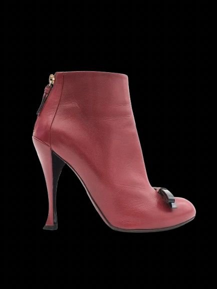 Excellent Nina Ricci Red Leather Heeled Ankle Boots Size 37.5