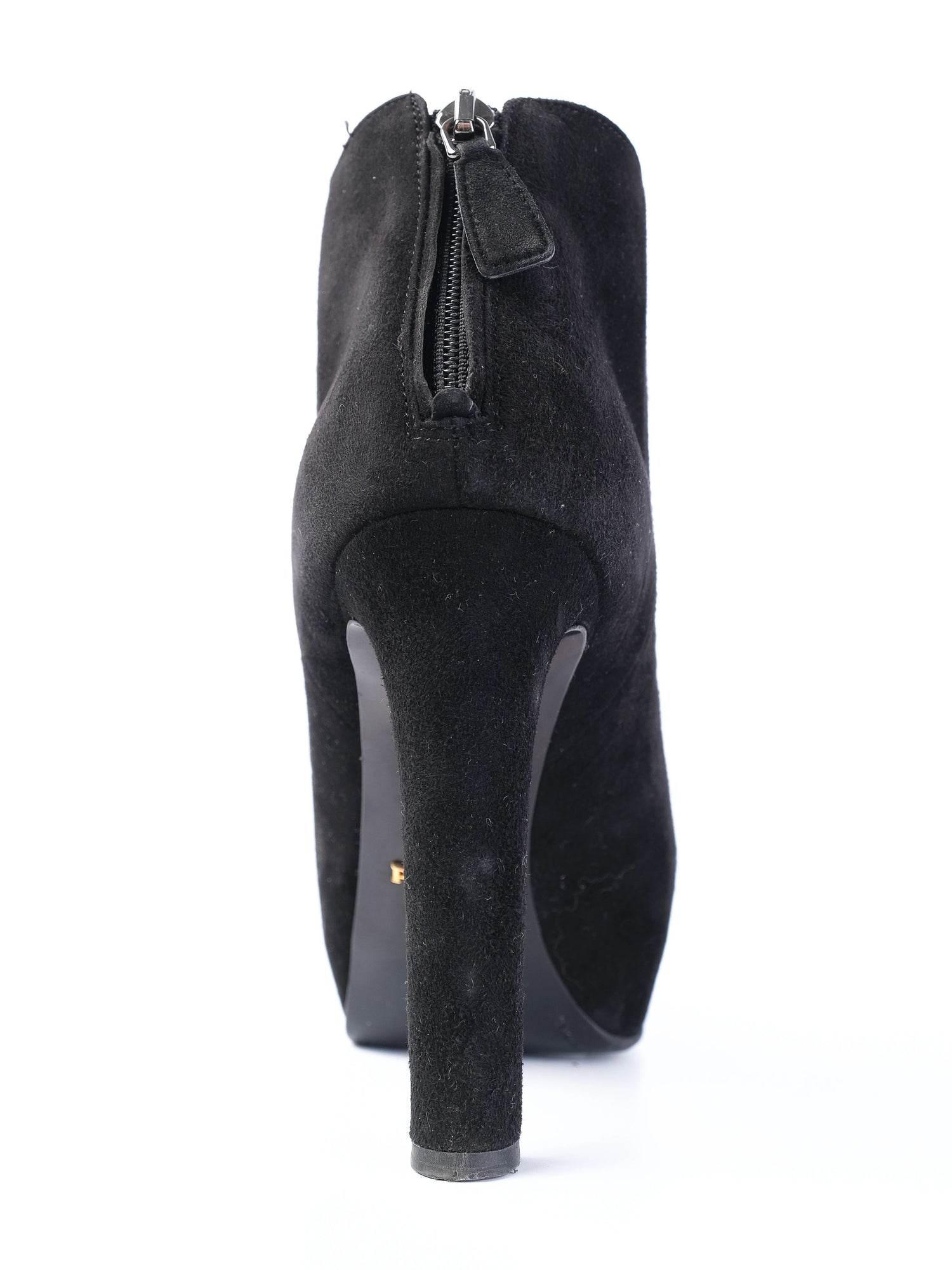 Excellent Prada Black Leather High-Heeled Ankle Boots Size 35.5