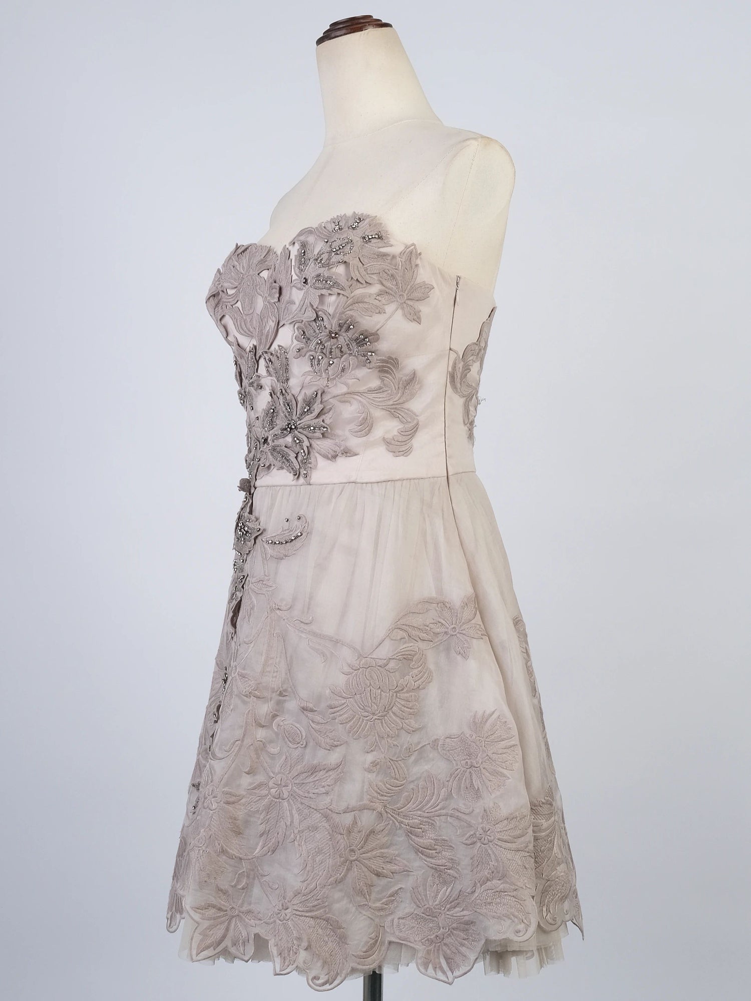 Perfect Karen Millen Gray Silk Strapless Dress Size M