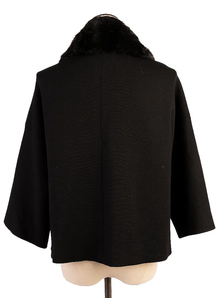Excellent Moschino Black Wool Swing Coat with Fur Collar for Women