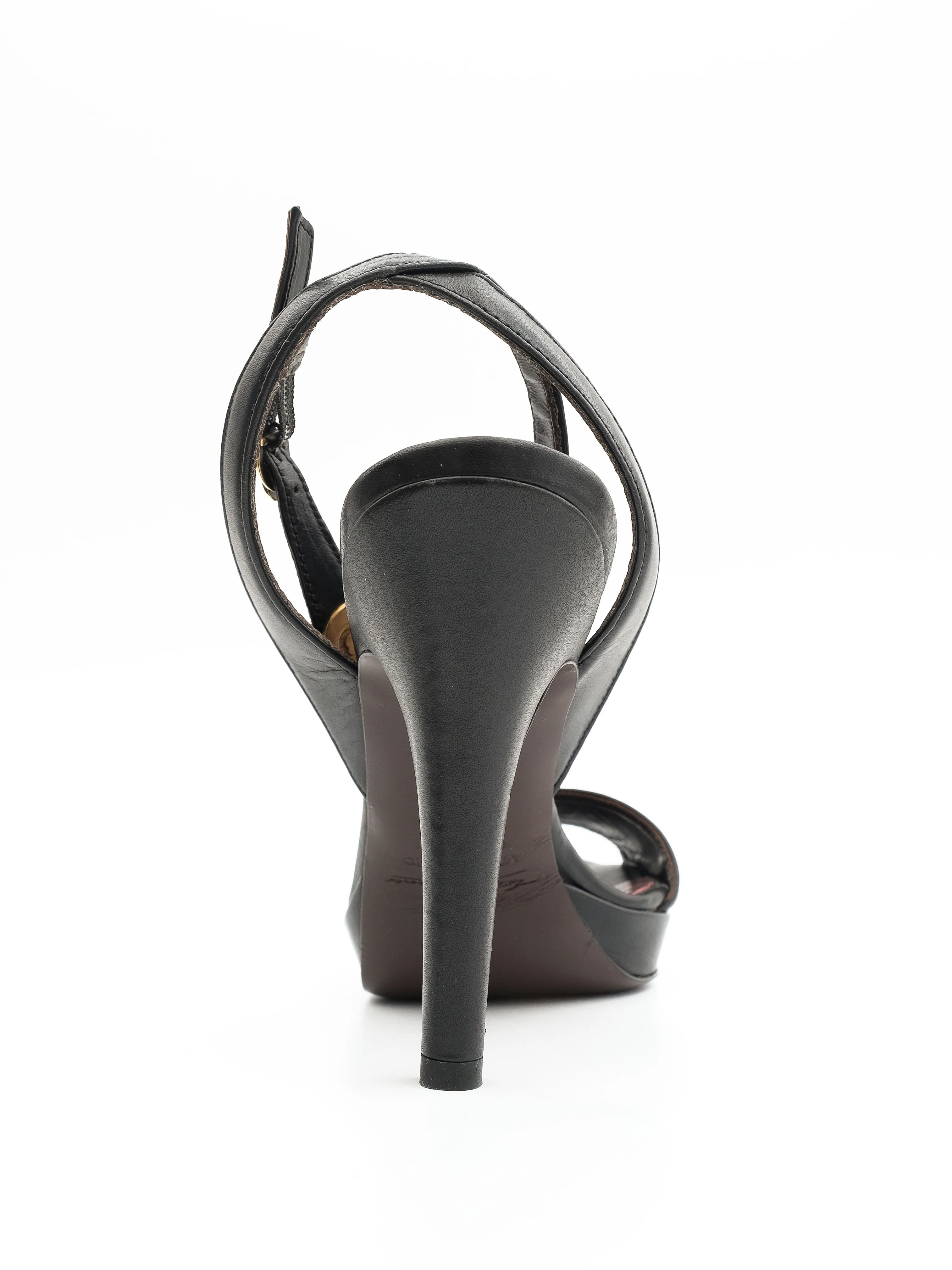 NEW Aigner Black High-Heeled Sandals Leather Size 38 with Gold Details