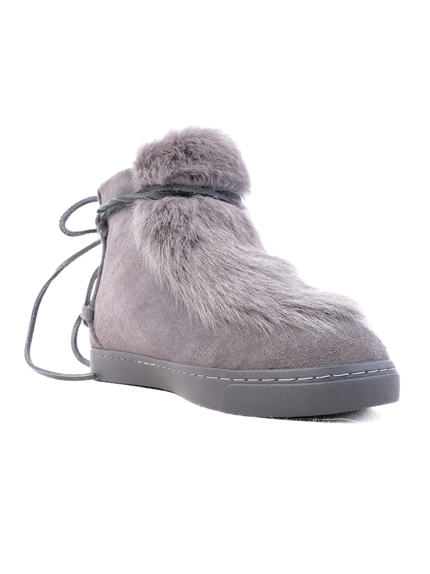 NEW Gianvito Rossi Gray Leather Ankle Boot Size 38 with Fur Trim