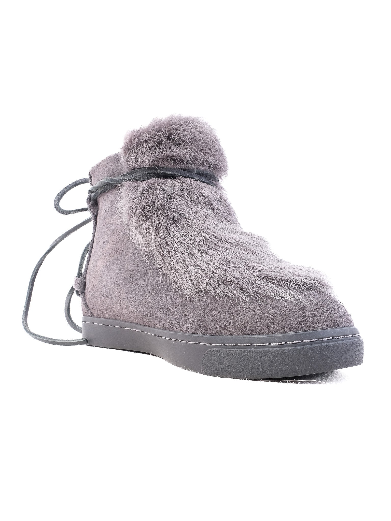 NEW Gianvito Rossi Gray Leather Ankle Boot Size 38 with Fur Trim
