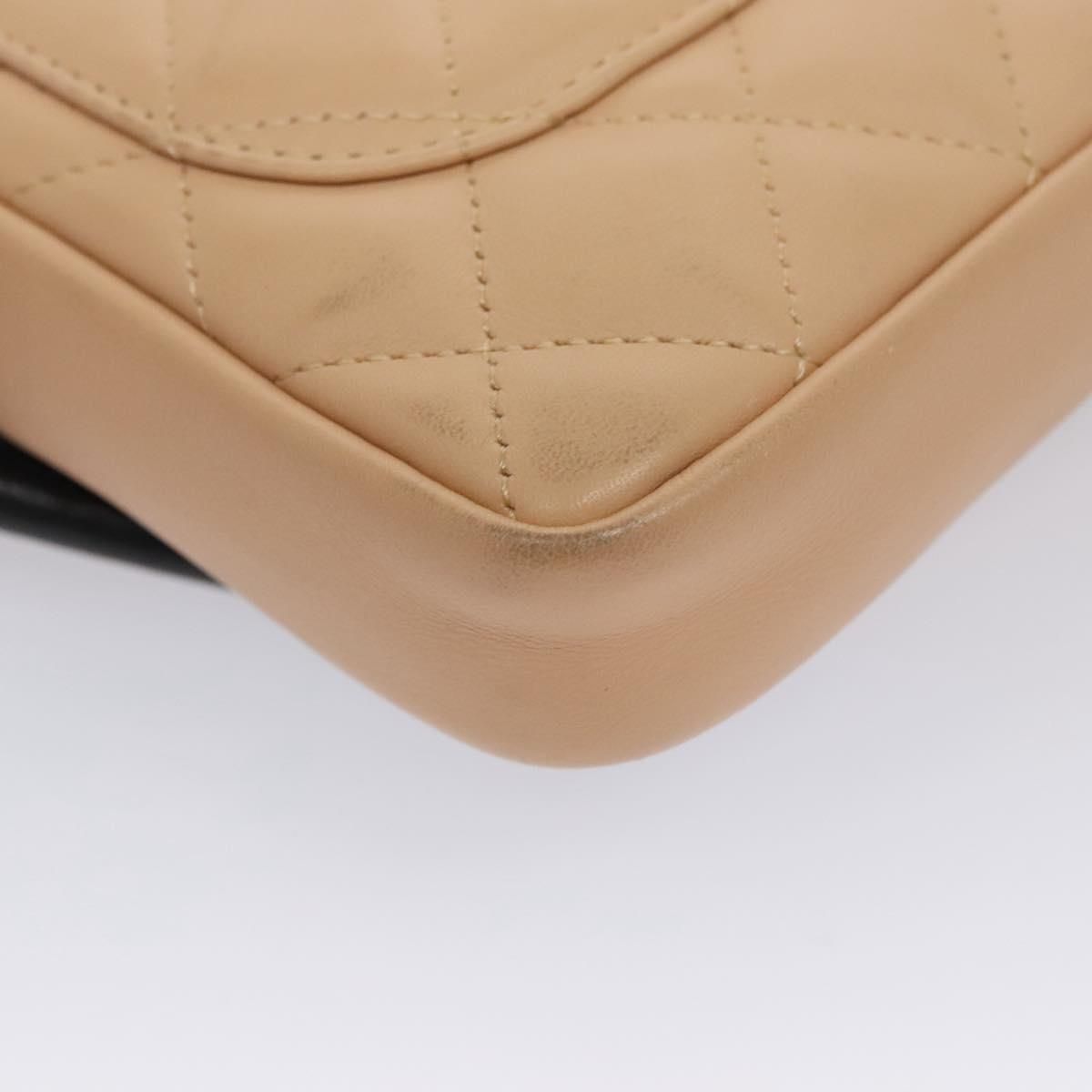 Chanel Cambon Line Shoulder Bag Leather Beige Black Cc Auth