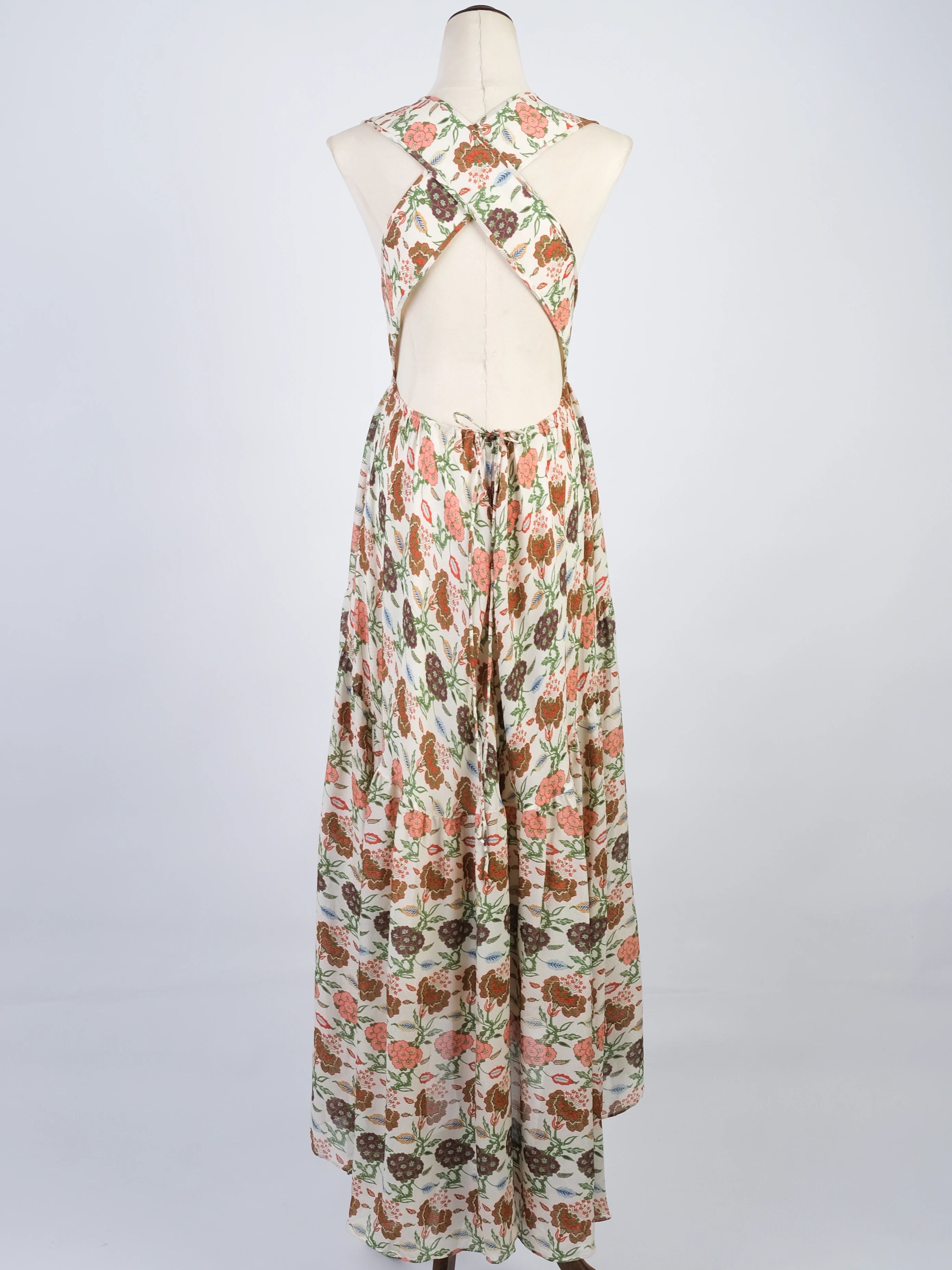Tory Burch Floral Maxi Dress Silk Sleeveless Size S Excellent