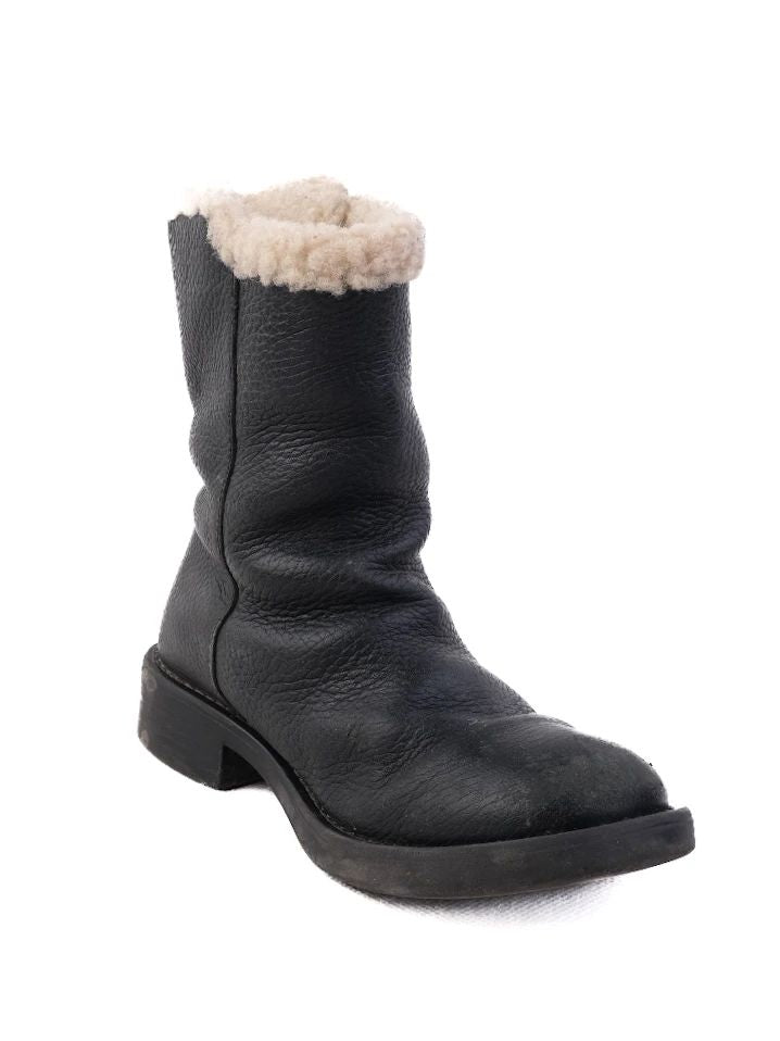 Excellent Gucci Black Leather Kids Boots Size 33 with Shearling Lining