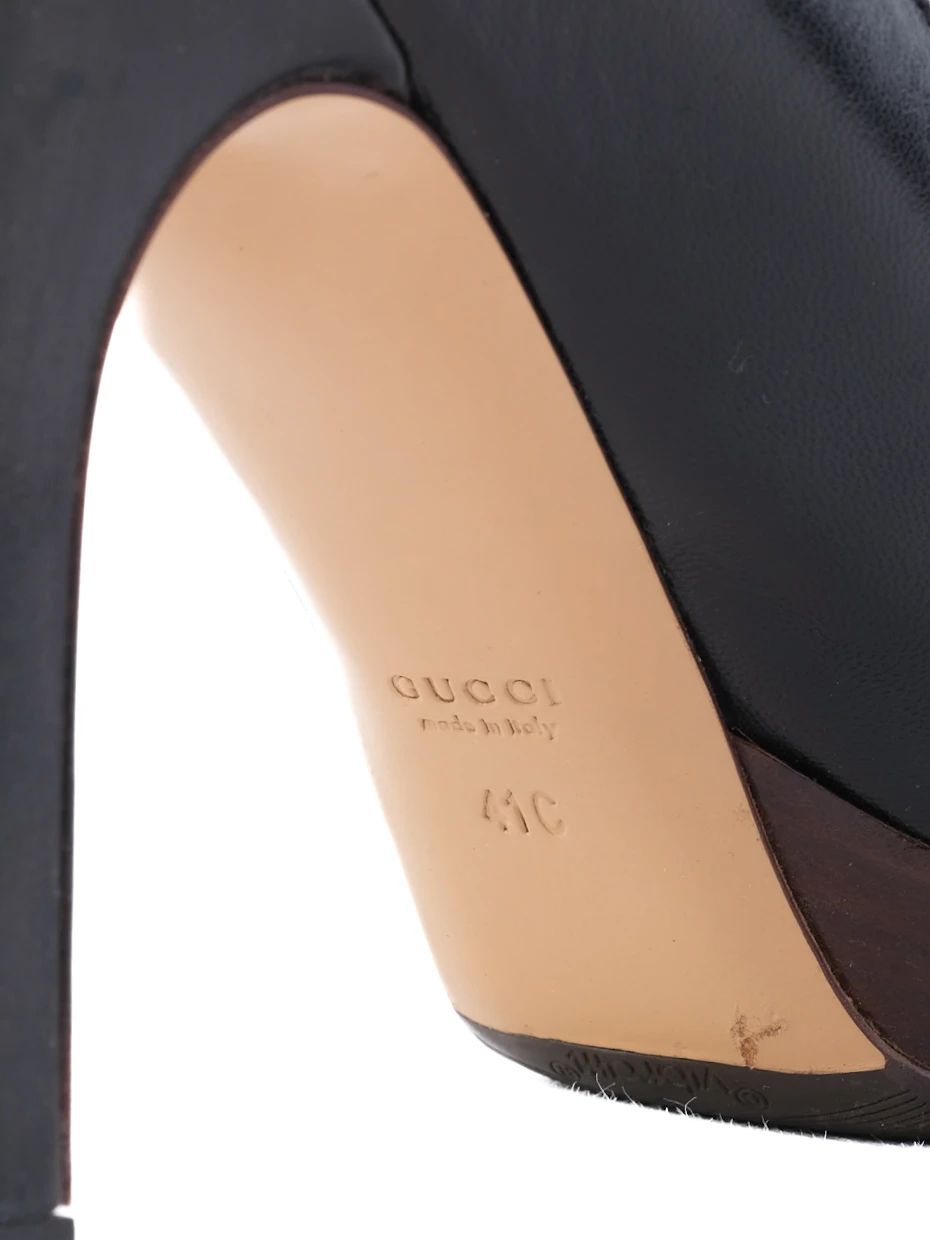 Excellent Gucci Black Leather High-Heeled Peep-Toe Shoes Size 41