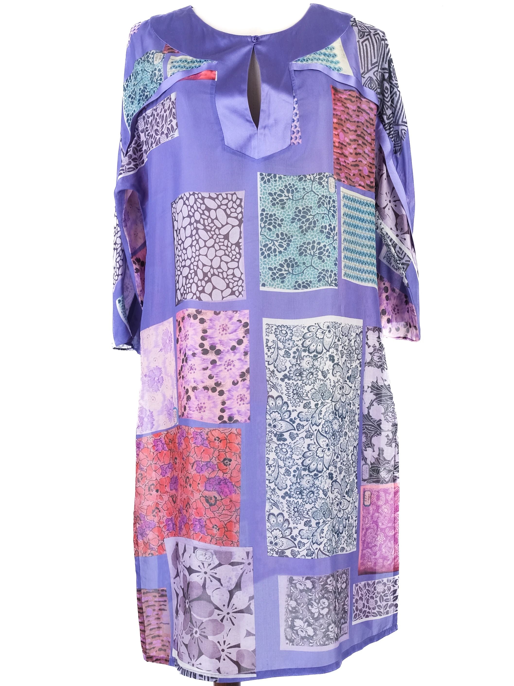 Excellent Etro Silk Purple Dress Patchwork Design Size N/A
