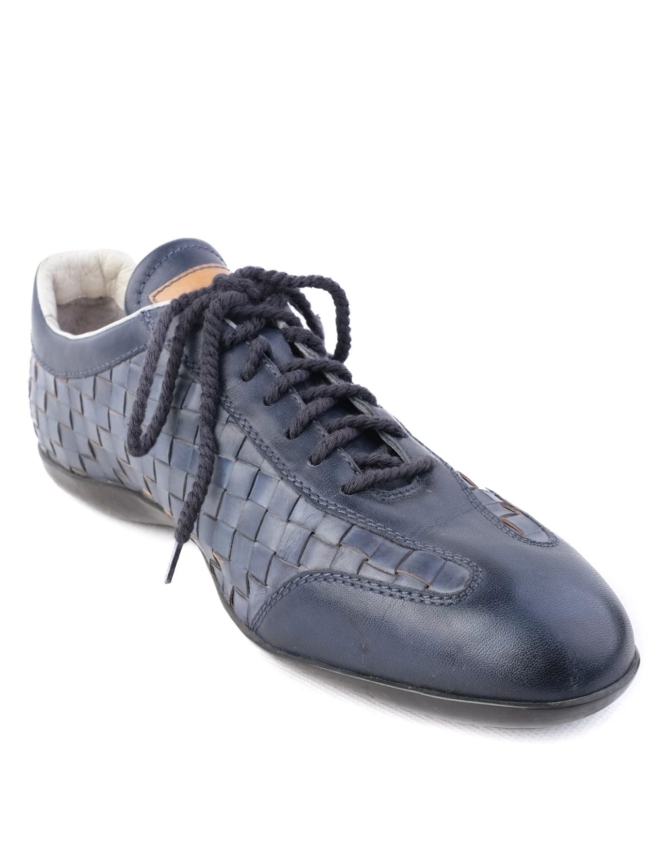 Excellent Santoni Woven Leather Sneakers Blue Size 40 Men