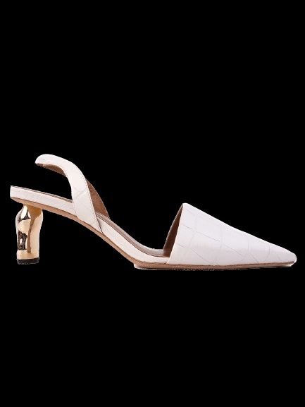 Excellent White Leather High-Heeled Shoes Size 41 with Gold Heel