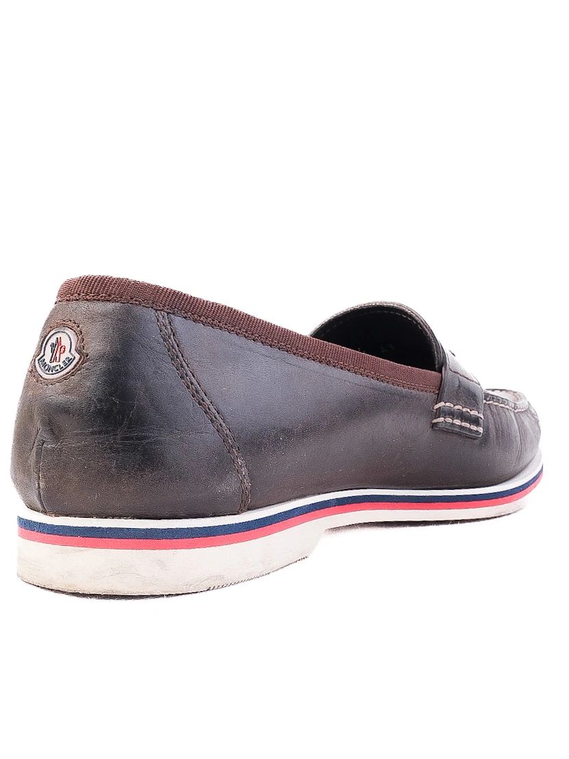 Excellent Moncler Orange Leather Loafers Size 43 with Striped Sole