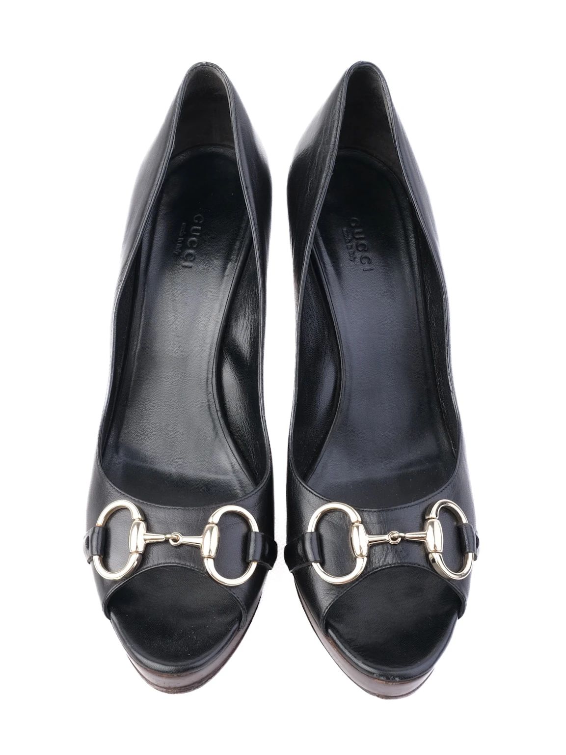 Excellent Gucci Black Leather High-Heeled Peep-Toe Shoes Size 41