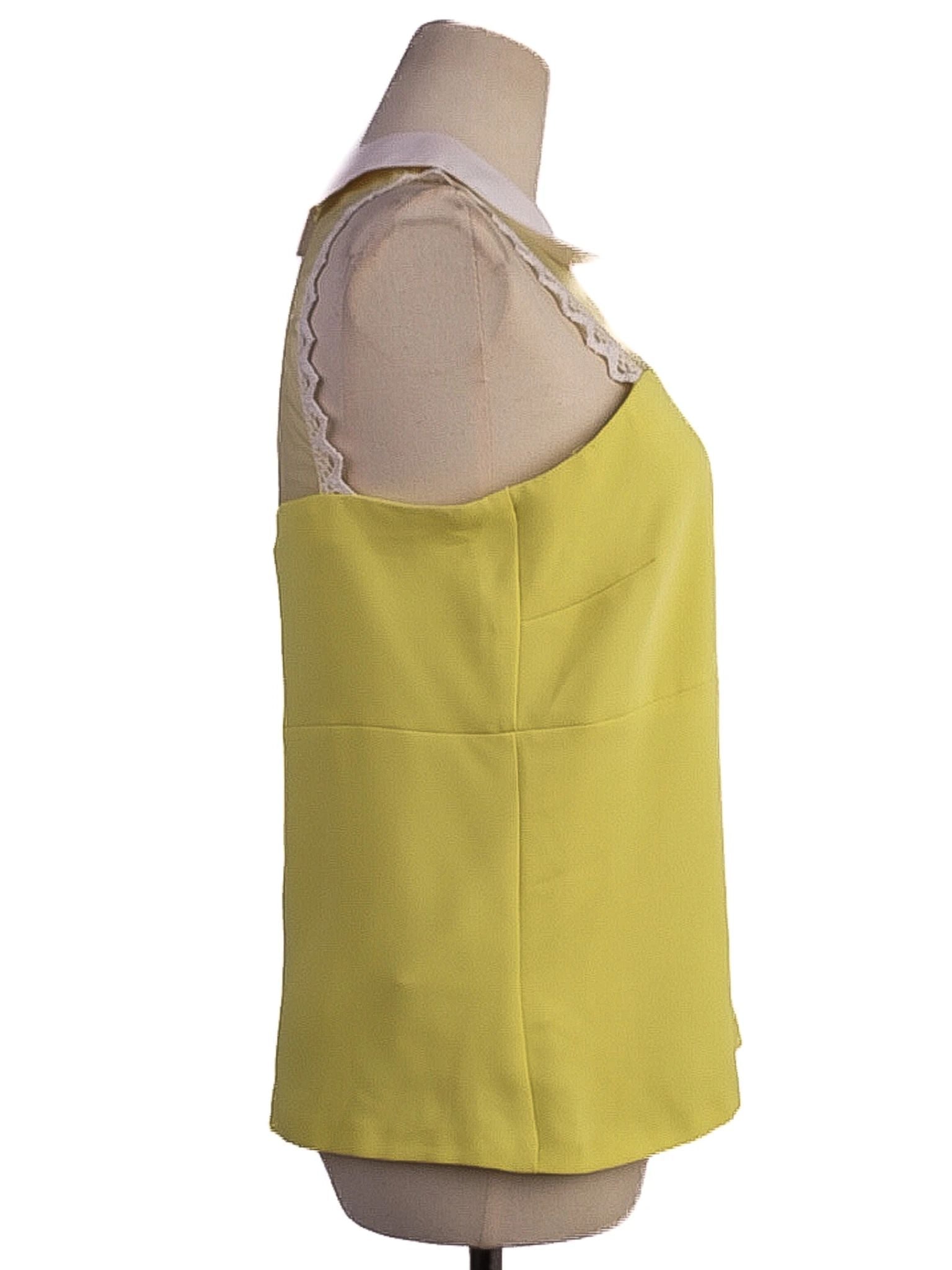 Excellent Pinko Yellow Cotton Blouse M with Lace and White Collar