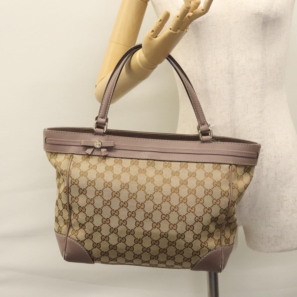 Gucci Gg Canvas Tote Bag Beige Gold 257061 Auth