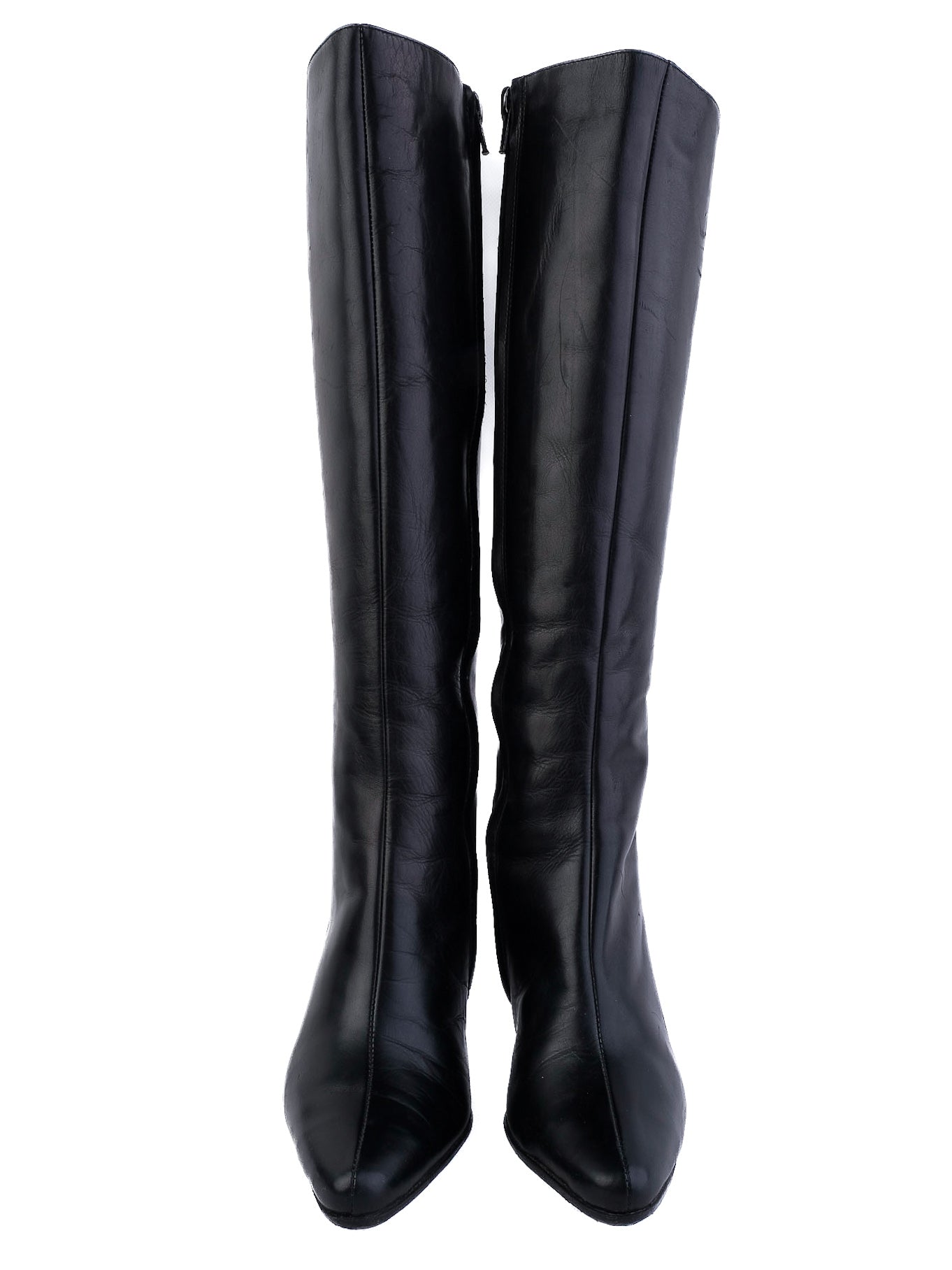 Excellent Leather Knee-High Boots Black Size 36 High Heels