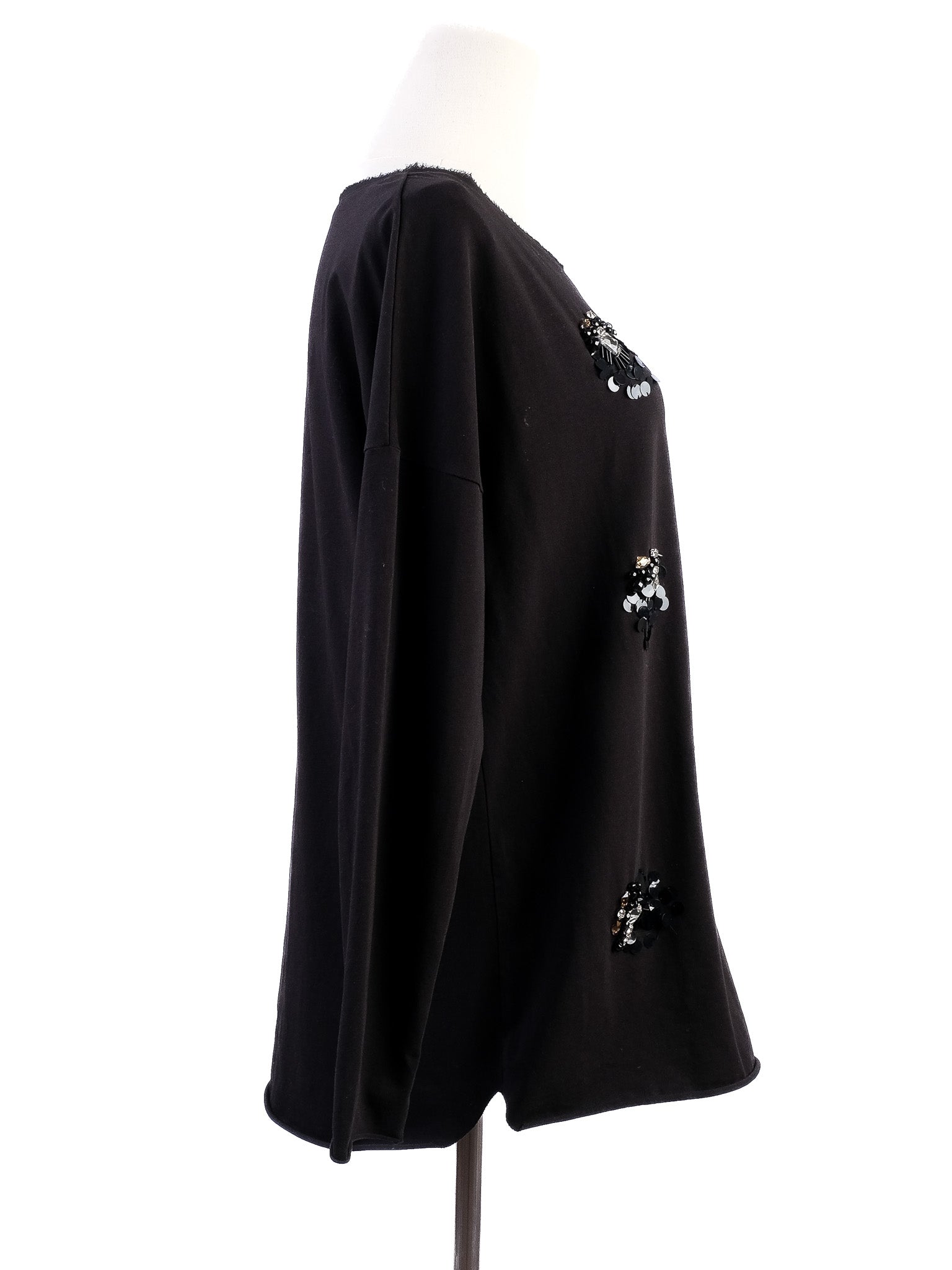 Excellent Luisa Spagnoli Black Cotton Top Size S with Decorative Embellishments