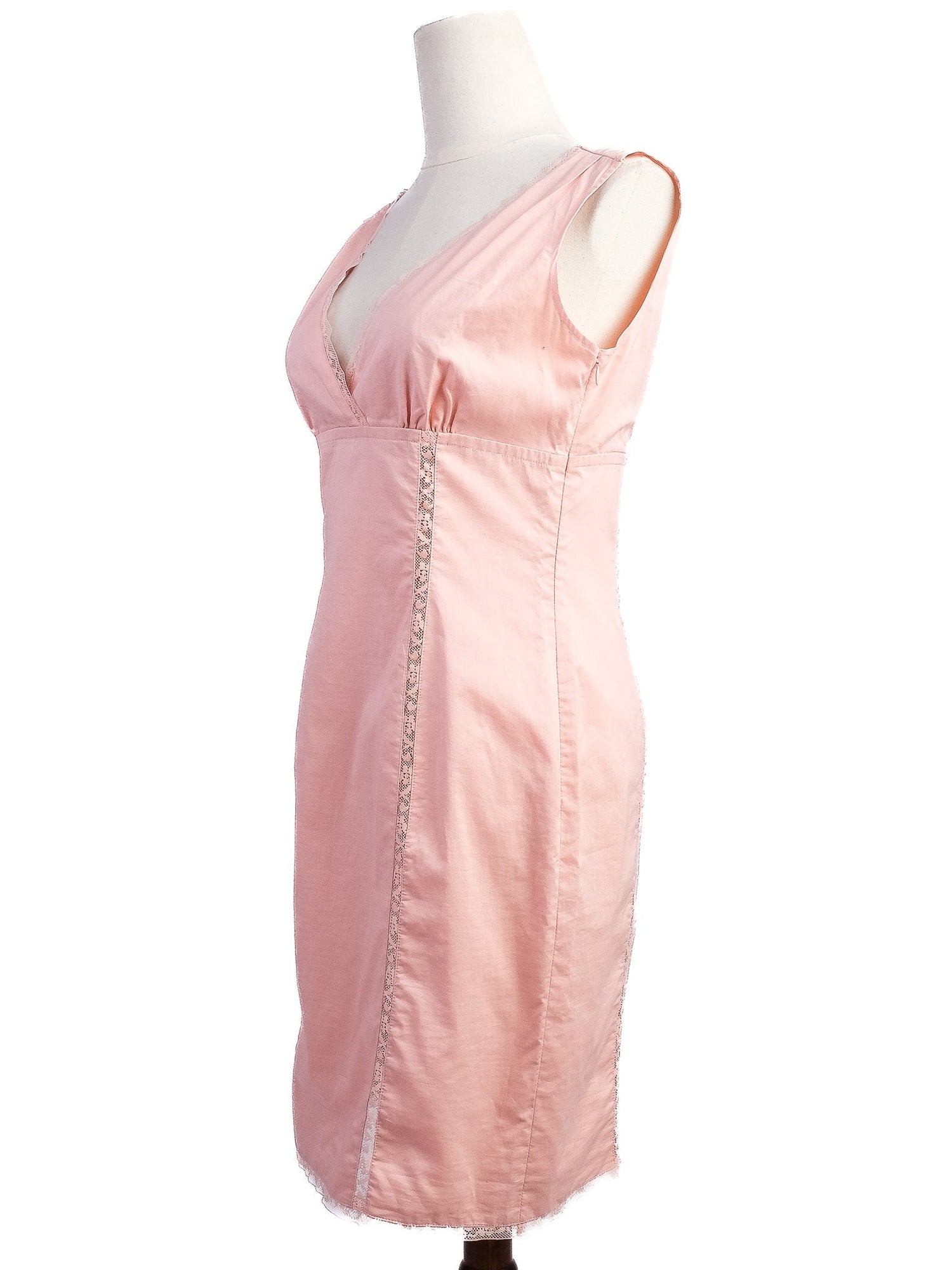 Excellent Valentino Pink Cotton Lace Detail Sleeveless Dress