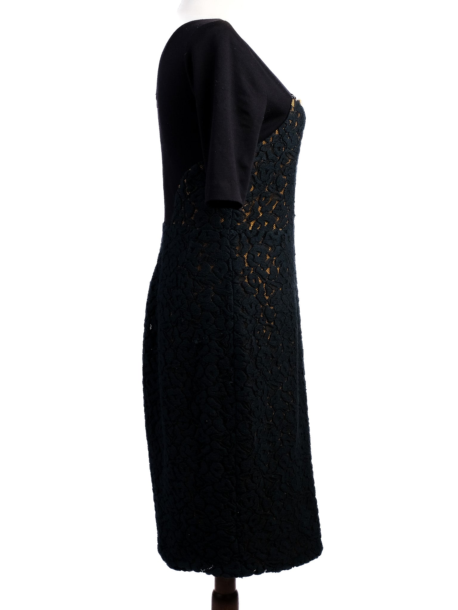 Excellent VDP Black Wool Dress Size L with Embellishments