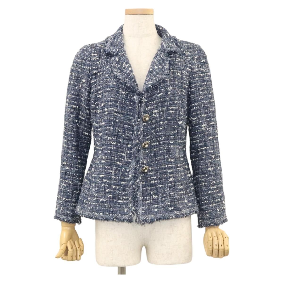 Chanel Jacket 34 Jacket Tweed 34 Blue Cc Auth