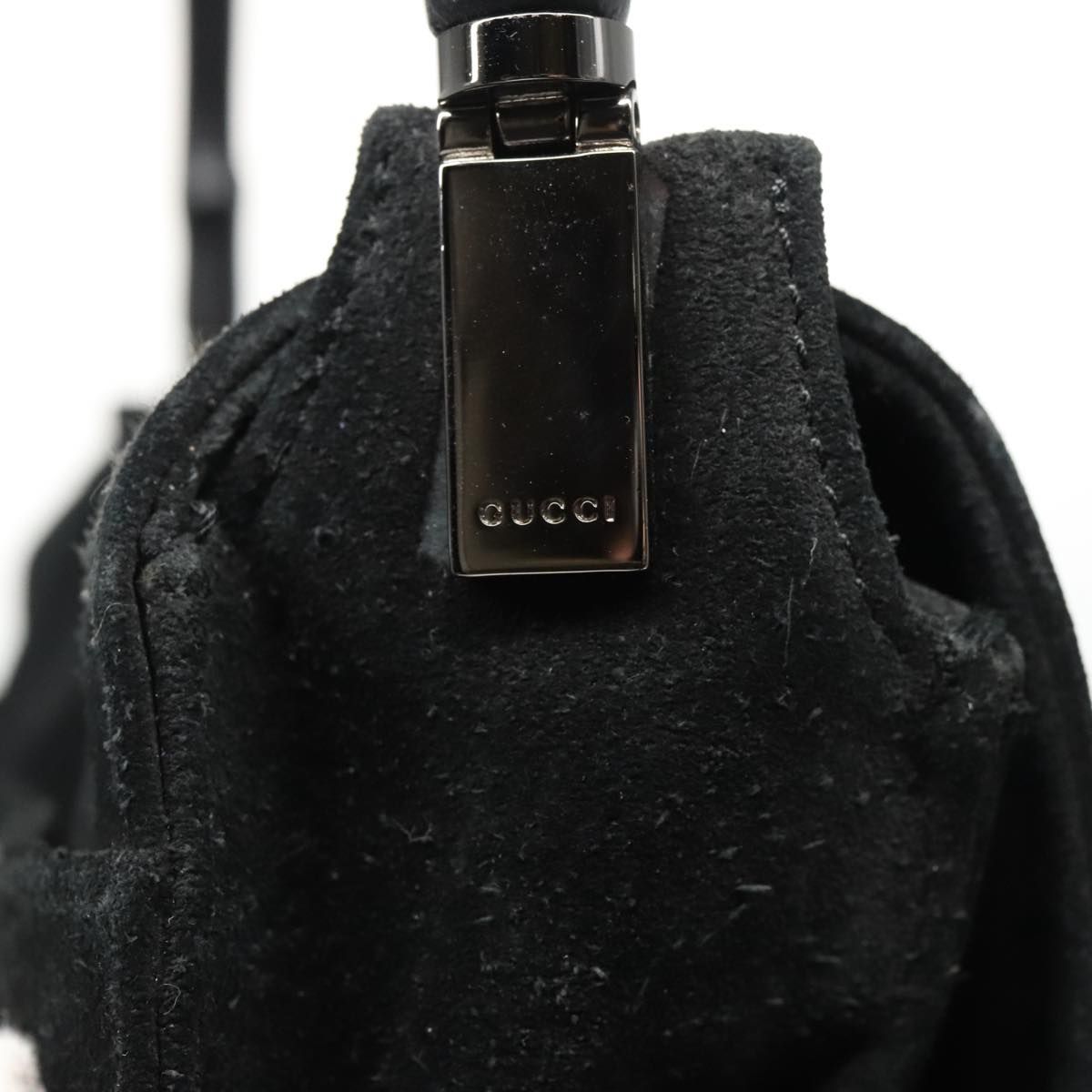 Gucci Bamboo Shoulder Bag Suede Black Silver 001 3243 Auth