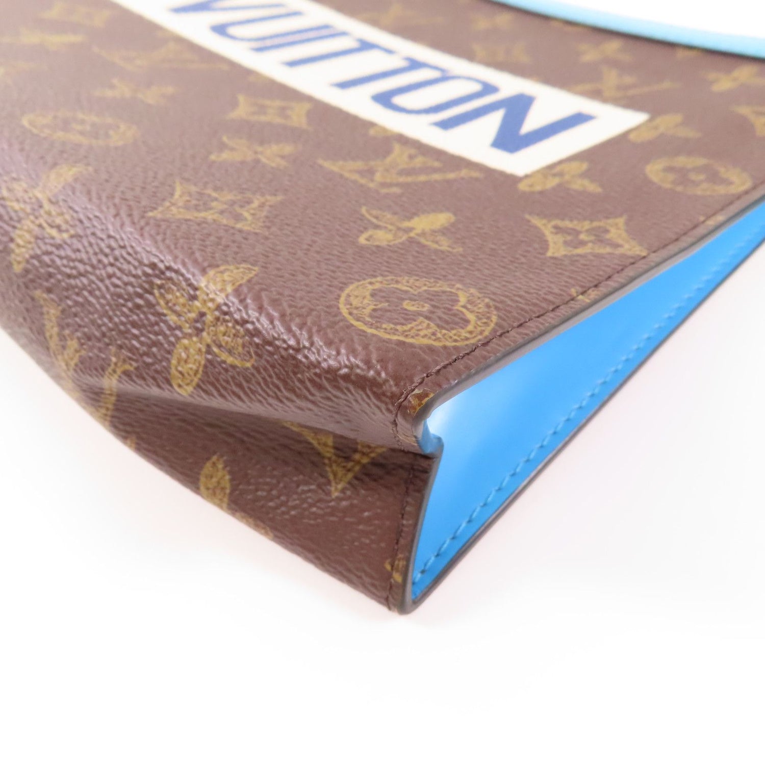 Louis Vuitton Monogram Pochette Voyage Mm Gold Hand Bag Brown/blue Business Bag Clutch Bag M 81204