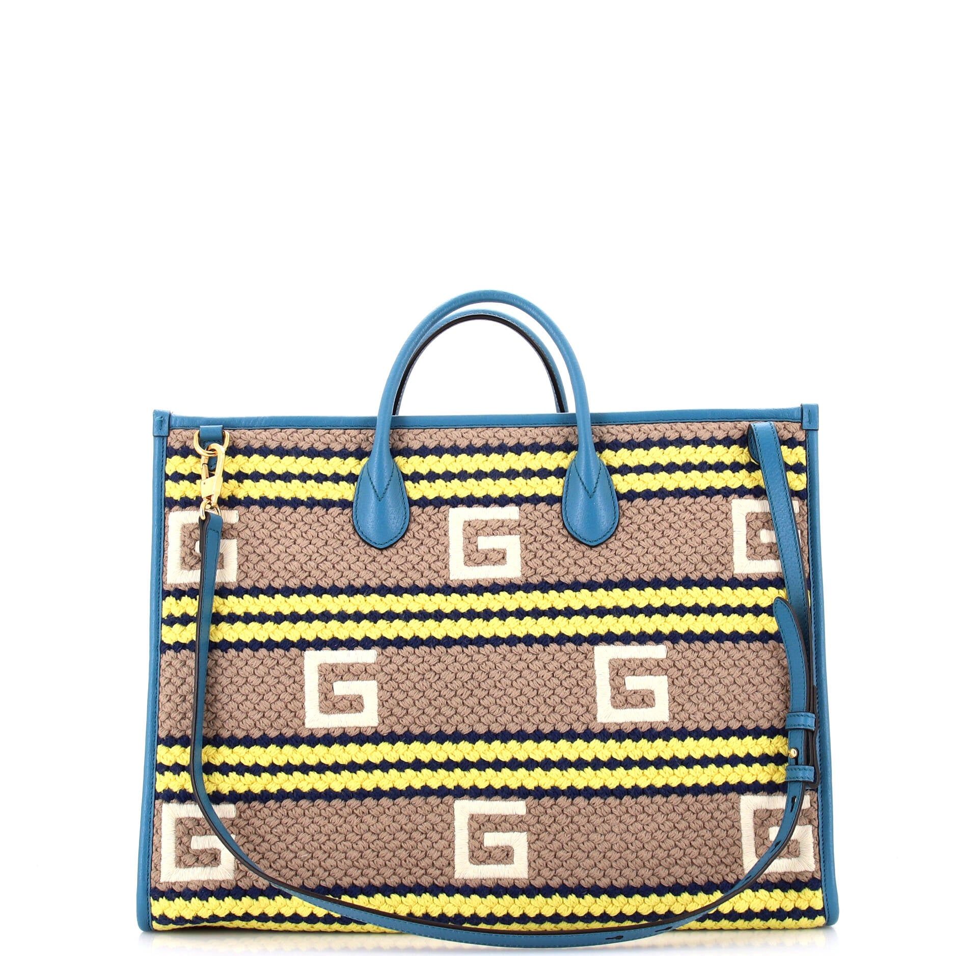 Gucci Getaways Convertible Open Tote Embroidered Woven Fabric Large