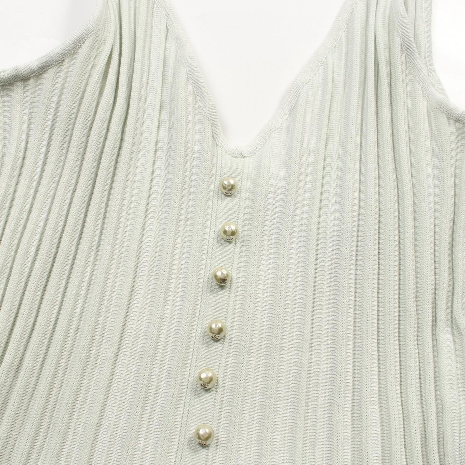 Chanel Coco Mark Pearl Button Dress P 43879k 04503 Cotton Rayon Green